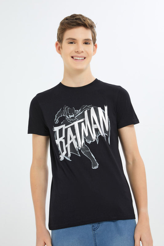 Redtag-Boys-Black-Batman-Tee-BSR-T-Shirts,-Category:T-Shirts,-CHA,-Colour:Black,-Deals:New-In,-Dept:Boys,-Filter:Senior-Boys-(8-to-14-Yrs),-H1:KWR,-H2:BSR,-H3:TSH,-H4:TSH,-New-In-BSR-APL,-Non-Sale,-S23C,-Season:S23C,-Section:Boys-(0-to-14Yrs),-TBL-Senior-Boys-9 to 14 Years