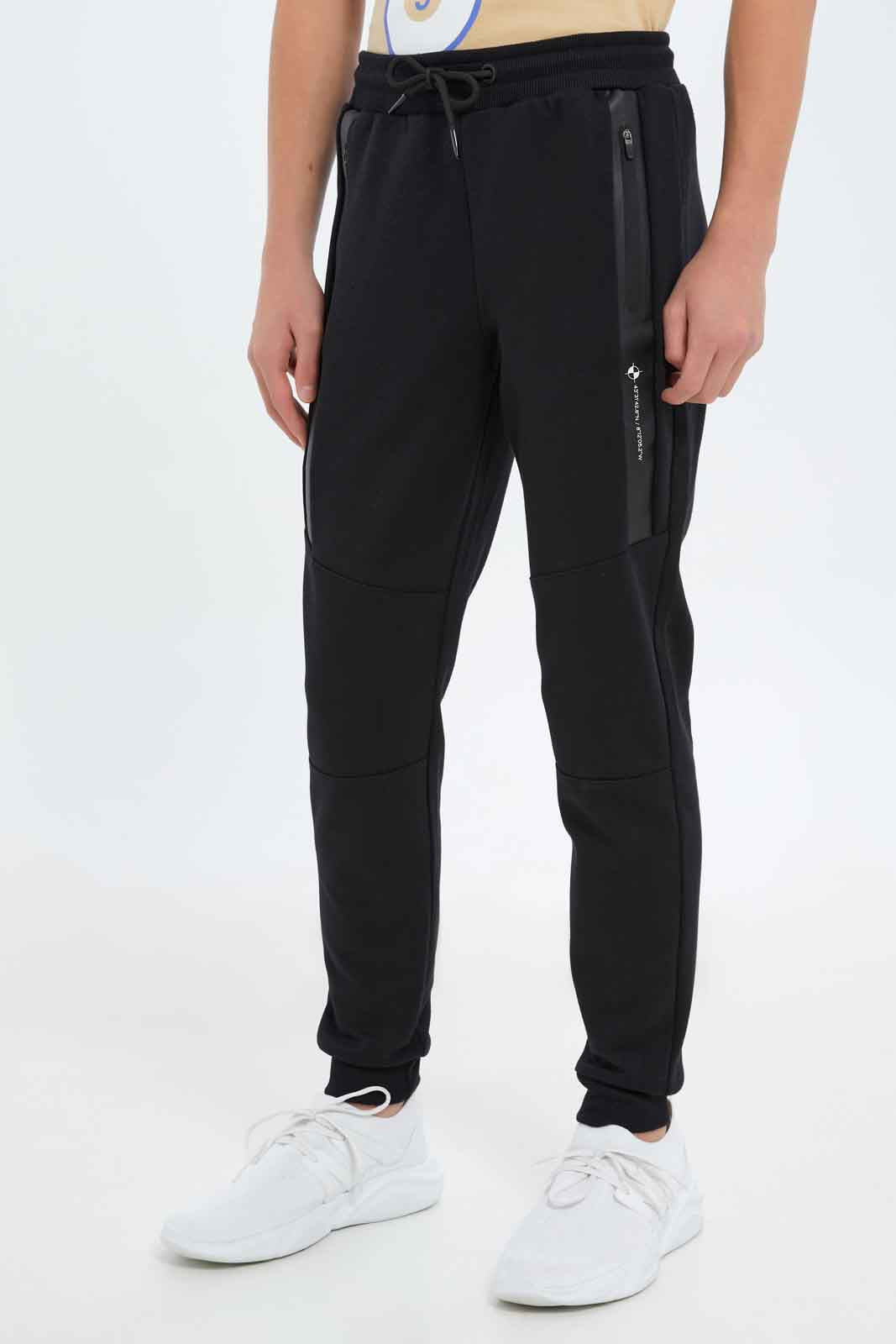 Redtag-Boys-Black-Heat-Seal-Zip-Active-Pants-BSR-Joggers,-Category:Joggers,-Colour:Black,-Deals:New-In,-Dept:Boys,-Filter:Senior-Boys-(8-to-14-Yrs),-New-In-BSR-APL,-Non-Sale,-S23C,-Section:Boys-(0-to-14Yrs)-Senior-Boys-9 to 14 Years