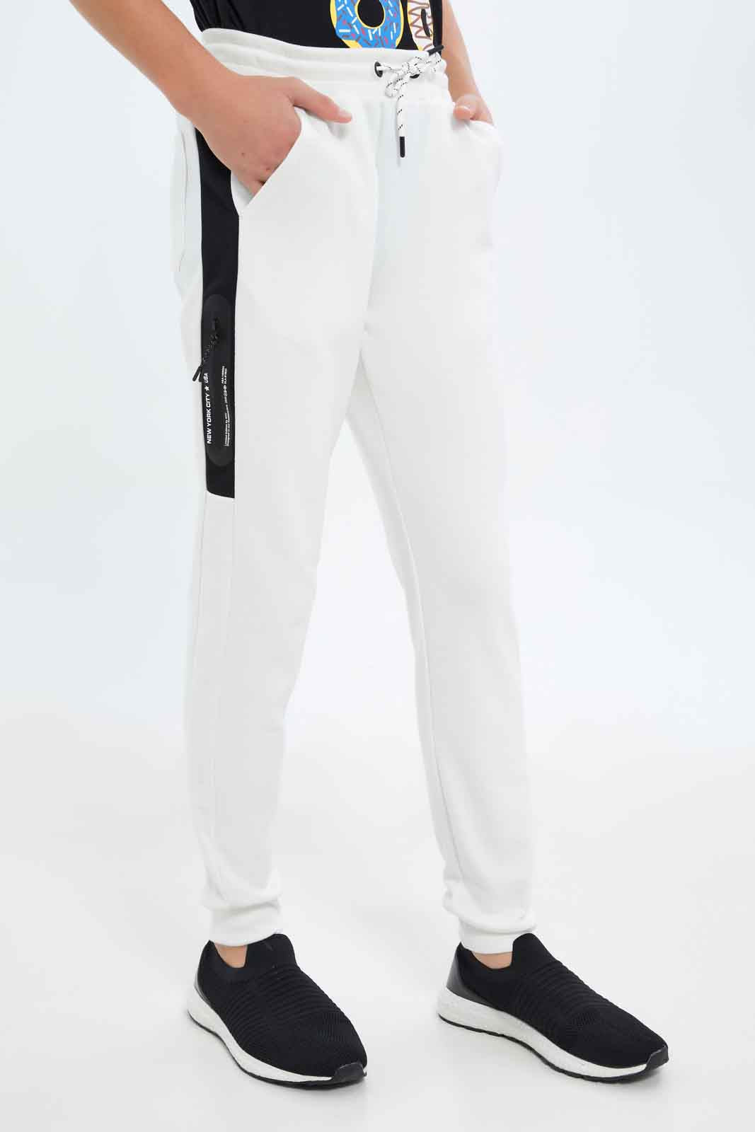 Redtag-Boys-White-Biker-Knee-Active-Pants-BSR-Joggers,-Category:Joggers,-Colour:White,-Deals:New-In,-Dept:Boys,-Filter:Senior-Boys-(8-to-14-Yrs),-New-In-BSR-APL,-Non-Sale,-S23C,-Section:Boys-(0-to-14Yrs)-Senior-Boys-9 to 14 Years