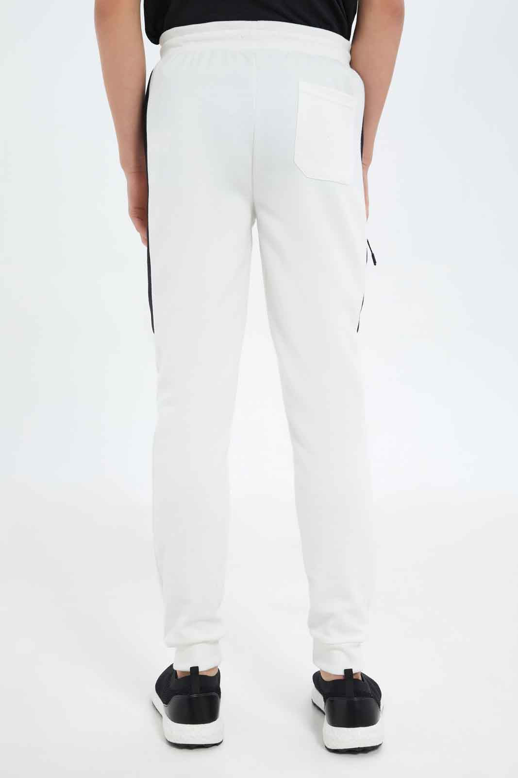 Redtag-Boys-White-Biker-Knee-Active-Pants-BSR-Joggers,-Category:Joggers,-Colour:White,-Deals:New-In,-Dept:Boys,-Filter:Senior-Boys-(8-to-14-Yrs),-New-In-BSR-APL,-Non-Sale,-S23C,-Section:Boys-(0-to-14Yrs)-Senior-Boys-9 to 14 Years