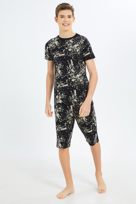 Redtag-Boys-Black-Splatter-Nightsuit-BSR-Pyjama-Sets,-Category:Pyjama-Sets,-Colour:Black,-Deals:New-In,-Dept:Boys,-Filter:Senior-Boys-(8-to-14-Yrs),-New-In-BSR-APL,-Non-Sale,-S23B,-Section:Boys-(0-to-14Yrs)-Senior-Boys-9 to 14 Years