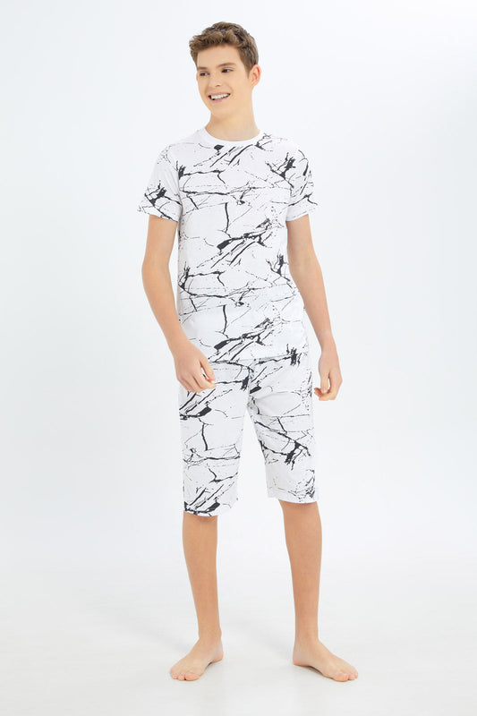 Redtag-Boys-White-Marble-Print-Nightsuit-BSR-Pyjama-Sets,-Category:Pyjama-Sets,-Colour:White,-Deals:New-In,-Dept:Boys,-Filter:Senior-Boys-(8-to-14-Yrs),-New-In-BSR-APL,-Non-Sale,-S23B,-Section:Boys-(0-to-14Yrs)-Senior-Boys-9 to 14 Years