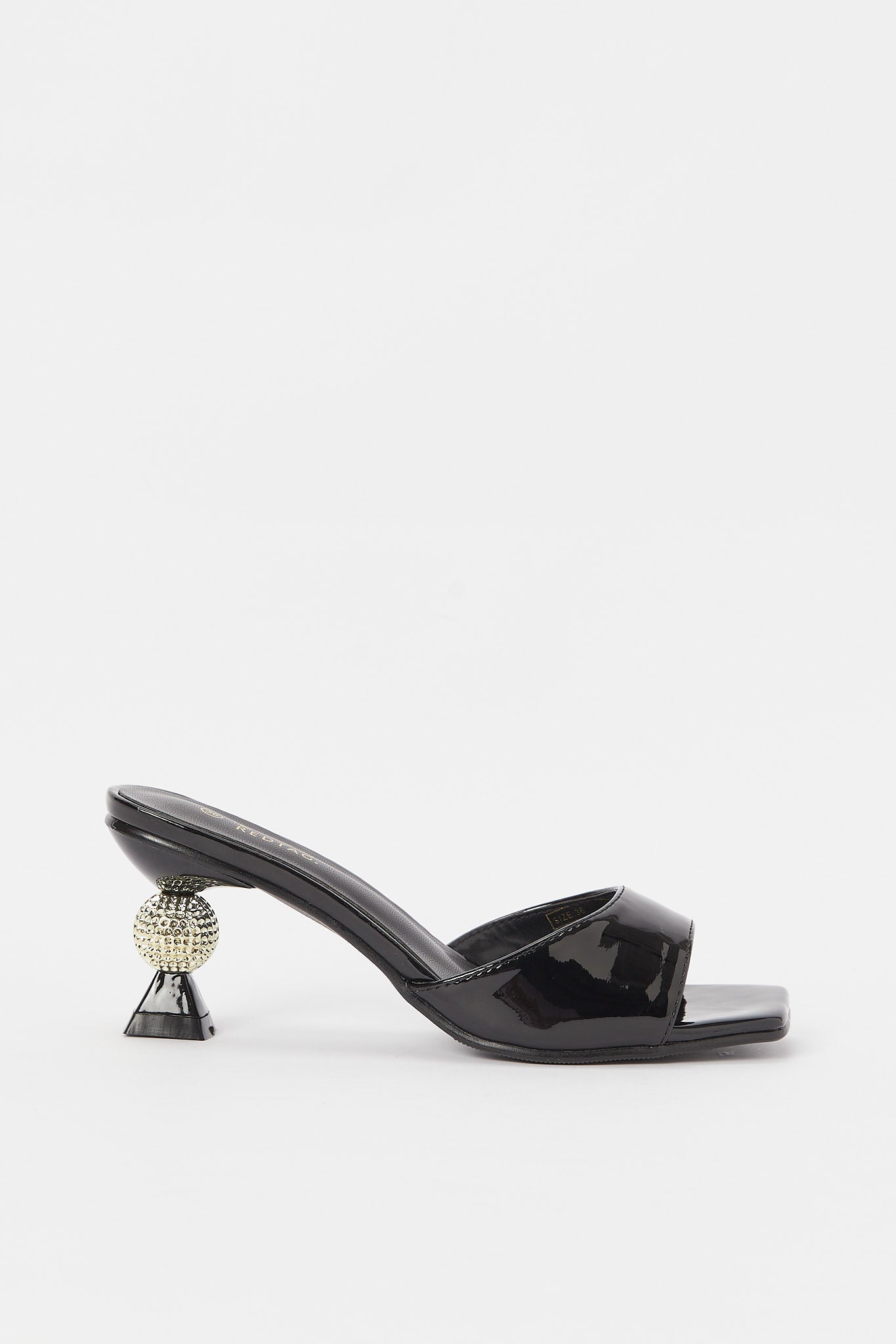 Redtag-Black-Patent-Mule-With-Gold-Heel-Category:Shoes,-Colour:Black,-Deals:New-In,-Filter:Women's-Footwear,-H1:FOO,-H2:LAD,-H3:SAF,-H4:SAN,-LEC-Sandals,-New-In-Women-FOO,-Non-Sale,-RMD,-S23B,-Season:S23B,-Section:Women-Women's-