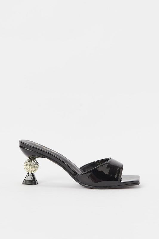 Redtag-Black-Patent-Mule-With-Gold-Heel-Category:Shoes,-Colour:Black,-Deals:New-In,-Filter:Women's-Footwear,-H1:FOO,-H2:LAD,-H3:SAF,-H4:SAN,-LEC-Sandals,-New-In-Women-FOO,-Non-Sale,-RMD,-S23B,-Season:S23B,-Section:Women-Women's-