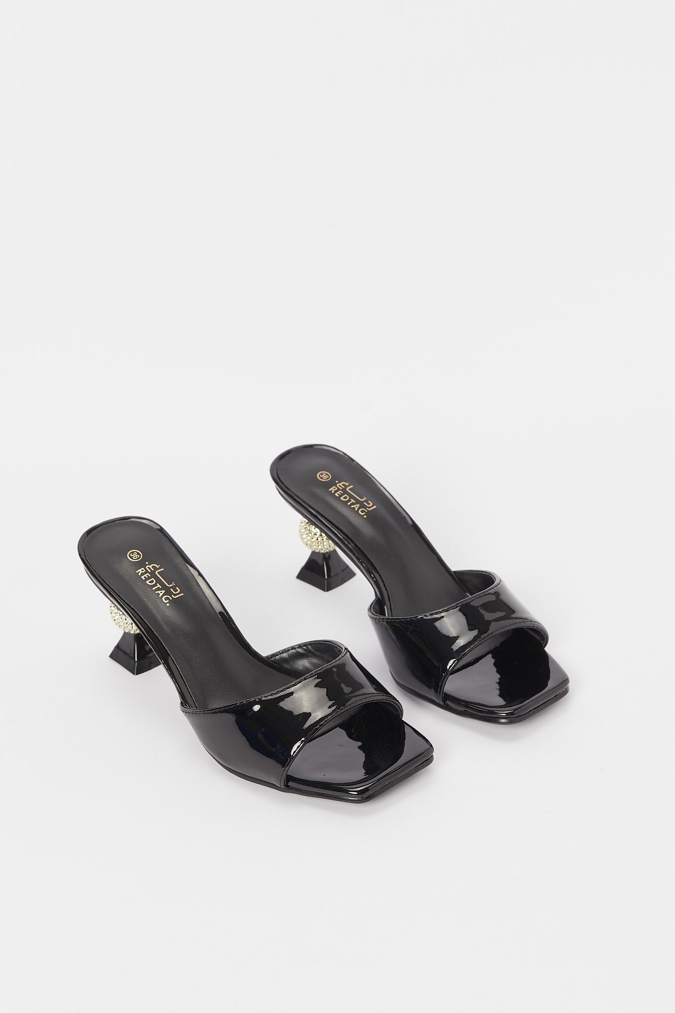 Redtag-Black-Patent-Mule-With-Gold-Heel-Category:Shoes,-Colour:Black,-Deals:New-In,-Filter:Women's-Footwear,-H1:FOO,-H2:LAD,-H3:SAF,-H4:SAN,-LEC-Sandals,-New-In-Women-FOO,-Non-Sale,-RMD,-S23B,-Season:S23B,-Section:Women-Women's-