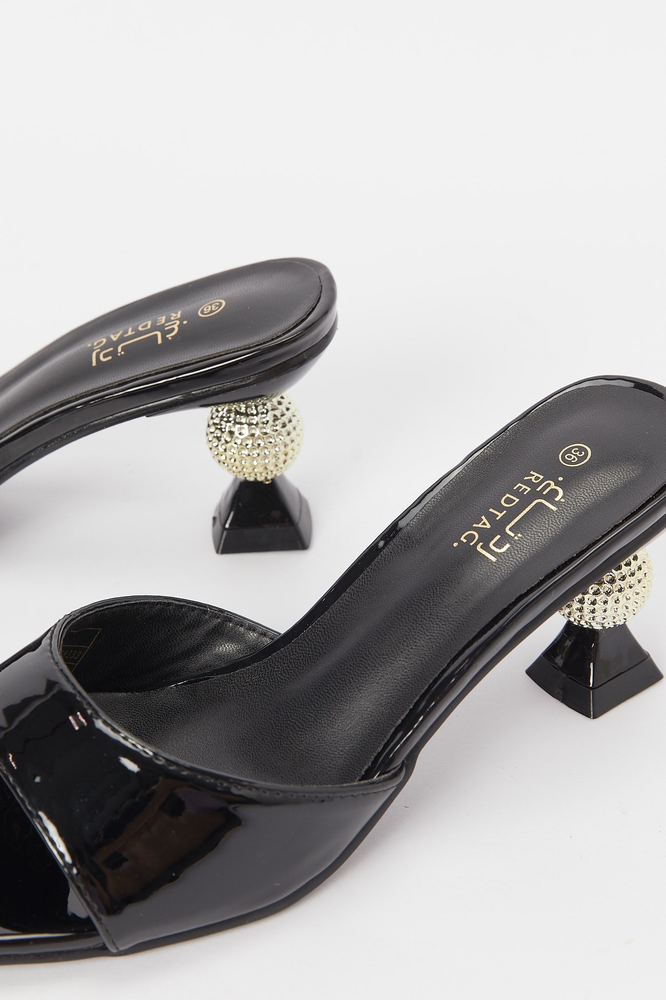 Redtag-Black-Patent-Mule-With-Gold-Heel-Category:Shoes,-Colour:Black,-Deals:New-In,-Filter:Women's-Footwear,-H1:FOO,-H2:LAD,-H3:SAF,-H4:SAN,-LEC-Sandals,-New-In-Women-FOO,-Non-Sale,-RMD,-S23B,-Season:S23B,-Section:Women-Women's-