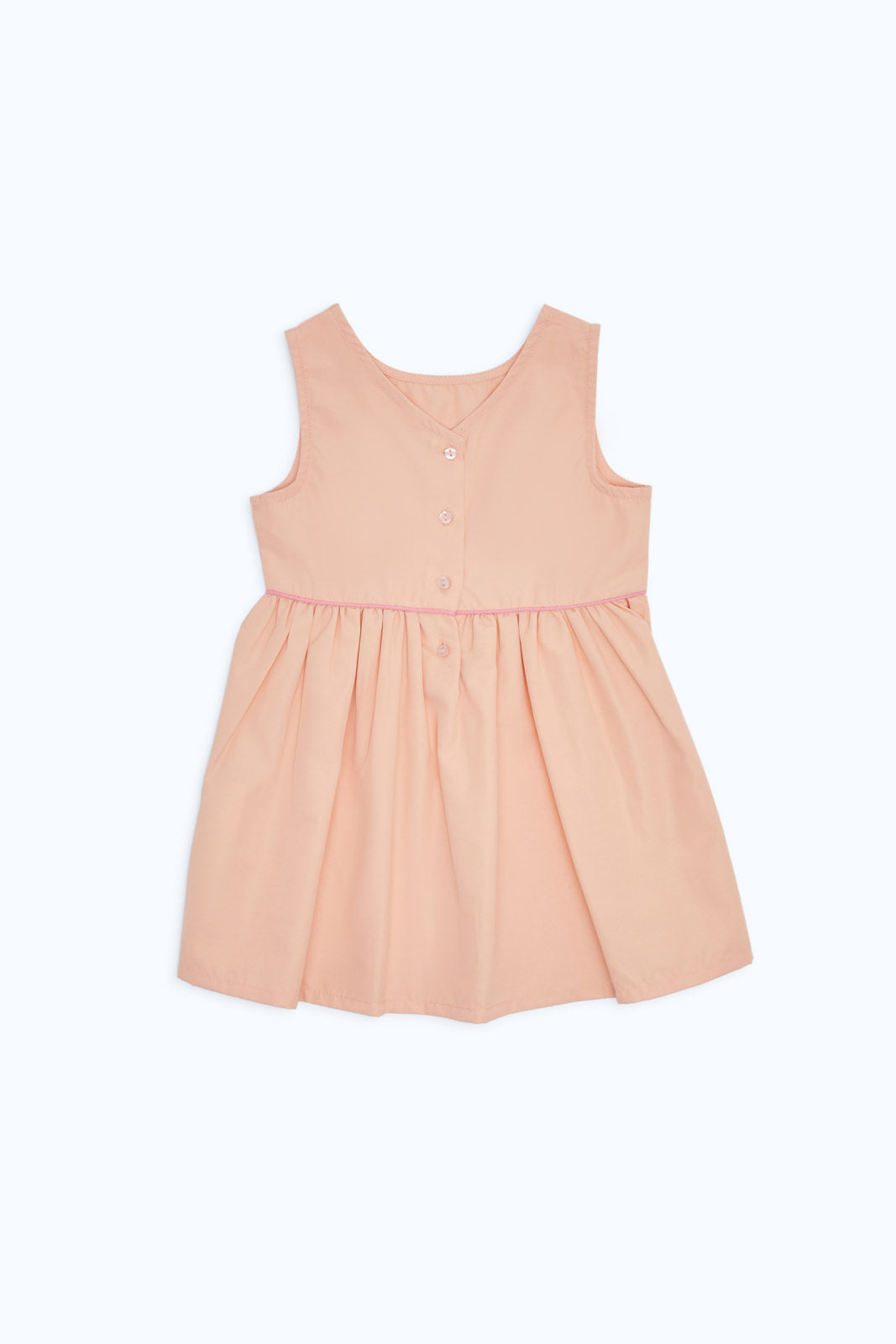 Redtag-Girls-Peach-Solid-Woven-Dress-Category:Dresses,-Colour:Orange,-Deals:New-In,-Dept:Girls,-Filter:Infant-Girls-(3-to-24-Mths),-H1:KWR,-H2:ING,-H3:DRS,-H4:CAD,-ING-Dresses,-New-In-ING-APL,-Non-Sale,-RMD,-S23C,-Season:S23C,-Section:Girls-(0-to-14Yrs),-VLM-Infant-Girls-3 to 24 Months