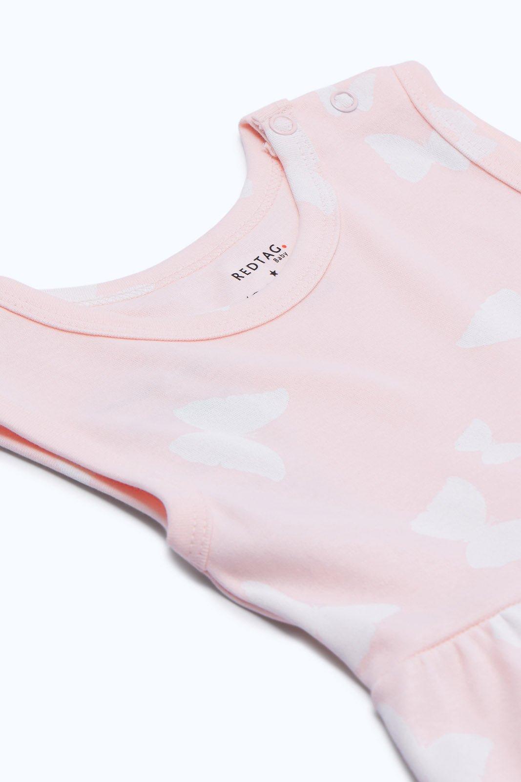 Redtag-Girls-Pink-Butterfly-Aop-Sleeveles-A--Line-Entry-Dress-Category:Dresses,-Colour:White,-Deals:New-In,-Dept:New-Born,-Filter:Baby-(0-to-12-Mths),-H1:KWR,-H2:NBF,-H3:DRS,-H4:CAD,-NBG-Dresses,-New-In-NBG-APL,-Non-Sale,-PPE,-S23C,-Season:S23C,-Section:Boys-(0-to-14Yrs)-Baby-0 to 12 Months