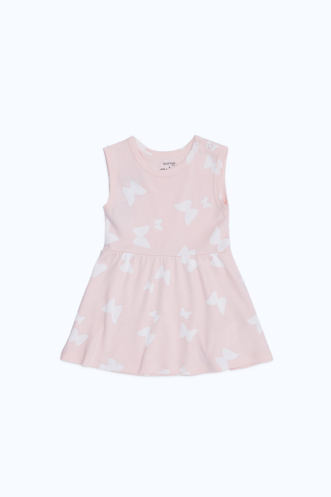 Redtag-Girls-Pink-Butterfly-Aop-Sleeveles-A--Line-Entry-Dress-Category:Dresses,-Colour:White,-Deals:New-In,-Dept:New-Born,-Filter:Baby-(0-to-12-Mths),-H1:KWR,-H2:NBF,-H3:DRS,-H4:CAD,-NBG-Dresses,-New-In-NBG-APL,-Non-Sale,-PPE,-S23C,-Season:S23C,-Section:Boys-(0-to-14Yrs)-Baby-0 to 12 Months
