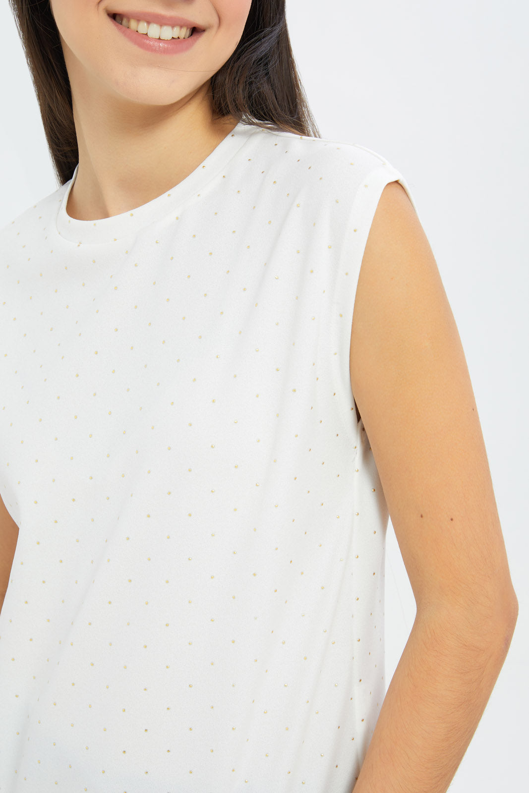 Redtag-Girls-White/Gold-Foil-Extended-Sleeve-Top-Category:T-Shirts,-Colour:White,-Deals:New-In,-Dept:Girls,-Filter:Senior-Girls-(8-to-14-Yrs),-GSR-T-Shirts,-H1:KWR,-H2:GSR,-H3:TSH,-H4:CAT,-New-In-GSR-APL,-Non-Sale,-S23C,-Season:S23C,-Section:Girls-(0-to-14Yrs),-TBL-Senior-Girls-9 to 14 Years