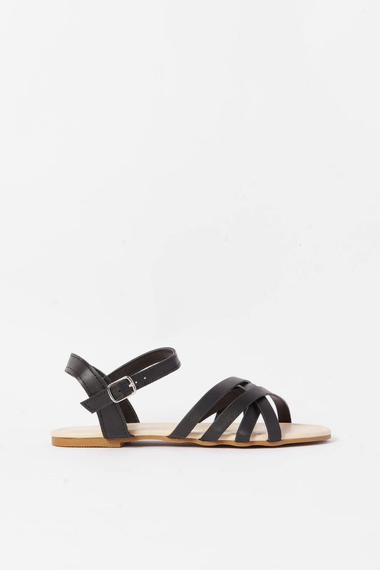 Redtag-Black-Crossover-Strap-Sandal-Category:Shoes,-Colour:Black,-Deals:New-In,-Filter:Girls-Footwear-(5-to-14-Yrs),-GSR-Sandals,-N/A,-New-In-GSR-FOO,-Non-Sale,-S23A,-Section:Girls-(0-to-14Yrs)-Senior-Girls-5 to 14 Years