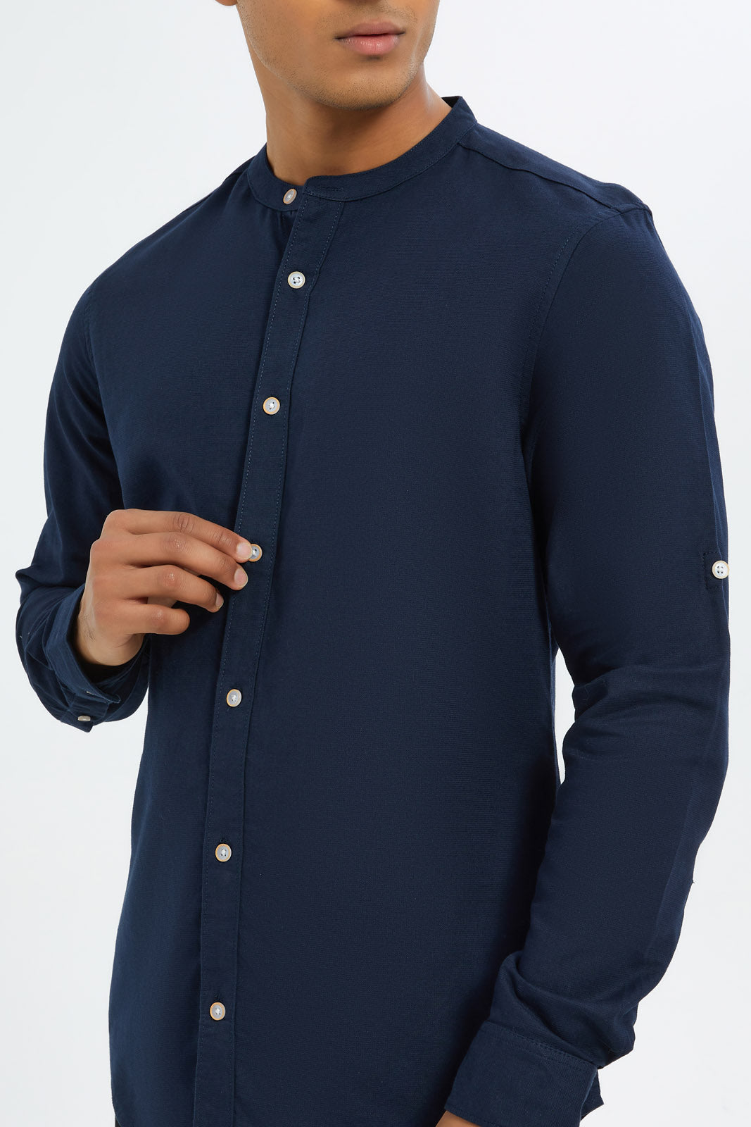 Redtag-Men-Navy-Mandarin-Collar-Full-Button-Shirt-Category:Shirts,-Colour:Navy,-Deals:New-In,-Dept:Menswear,-Filter:Men's-Clothing,-H1:MWR,-H2:GEN,-H3:SHI,-H4:CSH,-Men-Shirts,-New-In-Men-APL,-Non-Sale,-RMD,-S23C,-Season:S23C,-Section:Men-Men's-