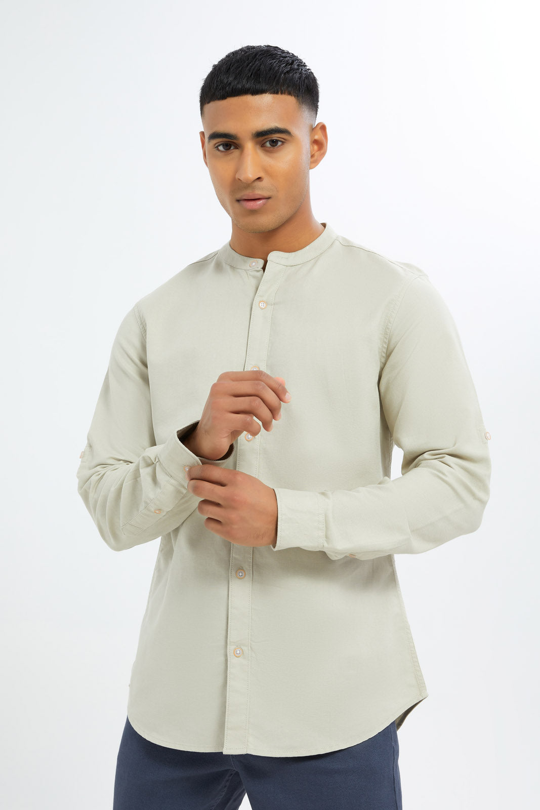Redtag-Men-Beige-Mandarin-Collar-Full-Button-Shirt-Category:Shirts,-Colour:Beige,-Deals:New-In,-Dept:Menswear,-Filter:Men's-Clothing,-H1:MWR,-H2:GEN,-H3:SHI,-H4:CSH,-Men-Shirts,-New-In-Men-APL,-Non-Sale,-RMD,-S23C,-Season:S23C,-Section:Men-Men's-