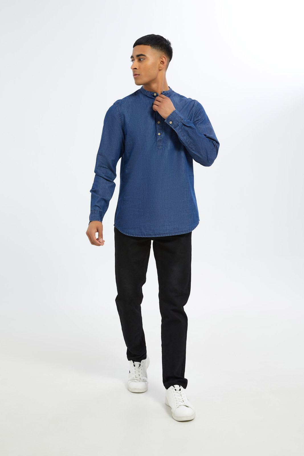 Redtag-Men-Indigo-Denim-Kurta-Category:Shirts,-Colour:Indigo,-Deals:New-In,-Dept:Menswear,-Filter:Men's-Clothing,-H1:MWR,-H2:GEN,-H3:SHI,-H4:CSH,-Men-Shirts,-New-In-Men-APL,-Non-Sale,-S23C,-Season:S23C,-Section:Men-Men's-