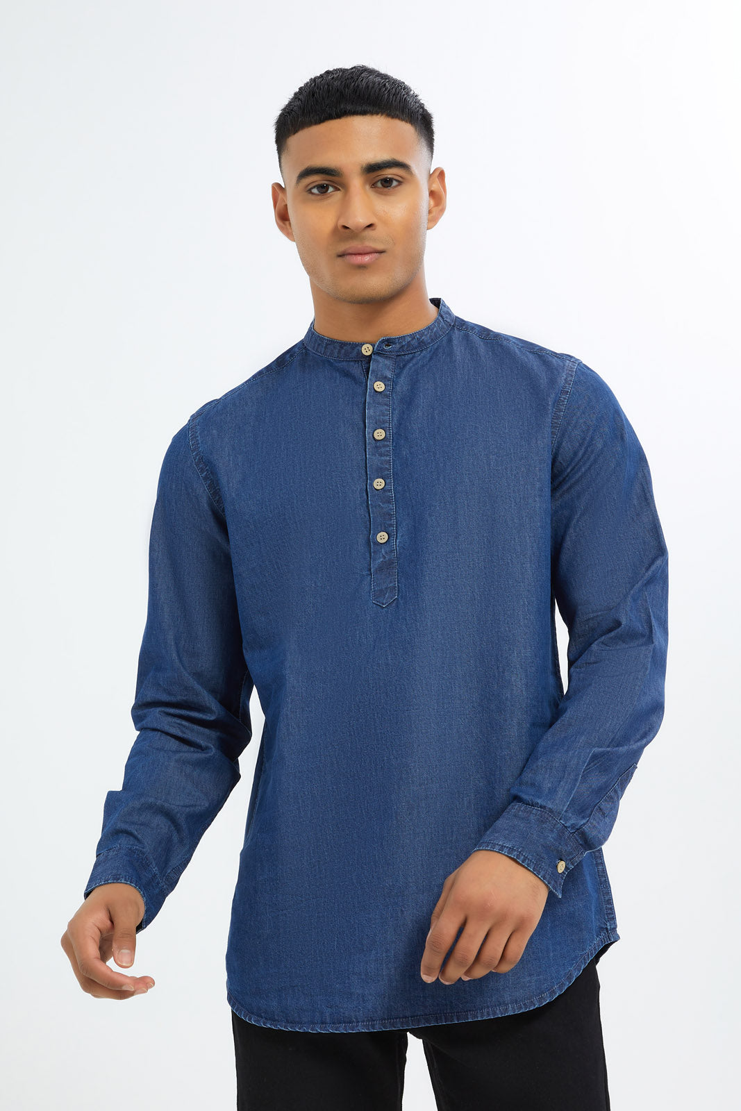 Redtag-Men-Indigo-Denim-Kurta-Category:Shirts,-Colour:Indigo,-Deals:New-In,-Dept:Menswear,-Filter:Men's-Clothing,-H1:MWR,-H2:GEN,-H3:SHI,-H4:CSH,-Men-Shirts,-New-In-Men-APL,-Non-Sale,-S23C,-Season:S23C,-Section:Men-Men's-
