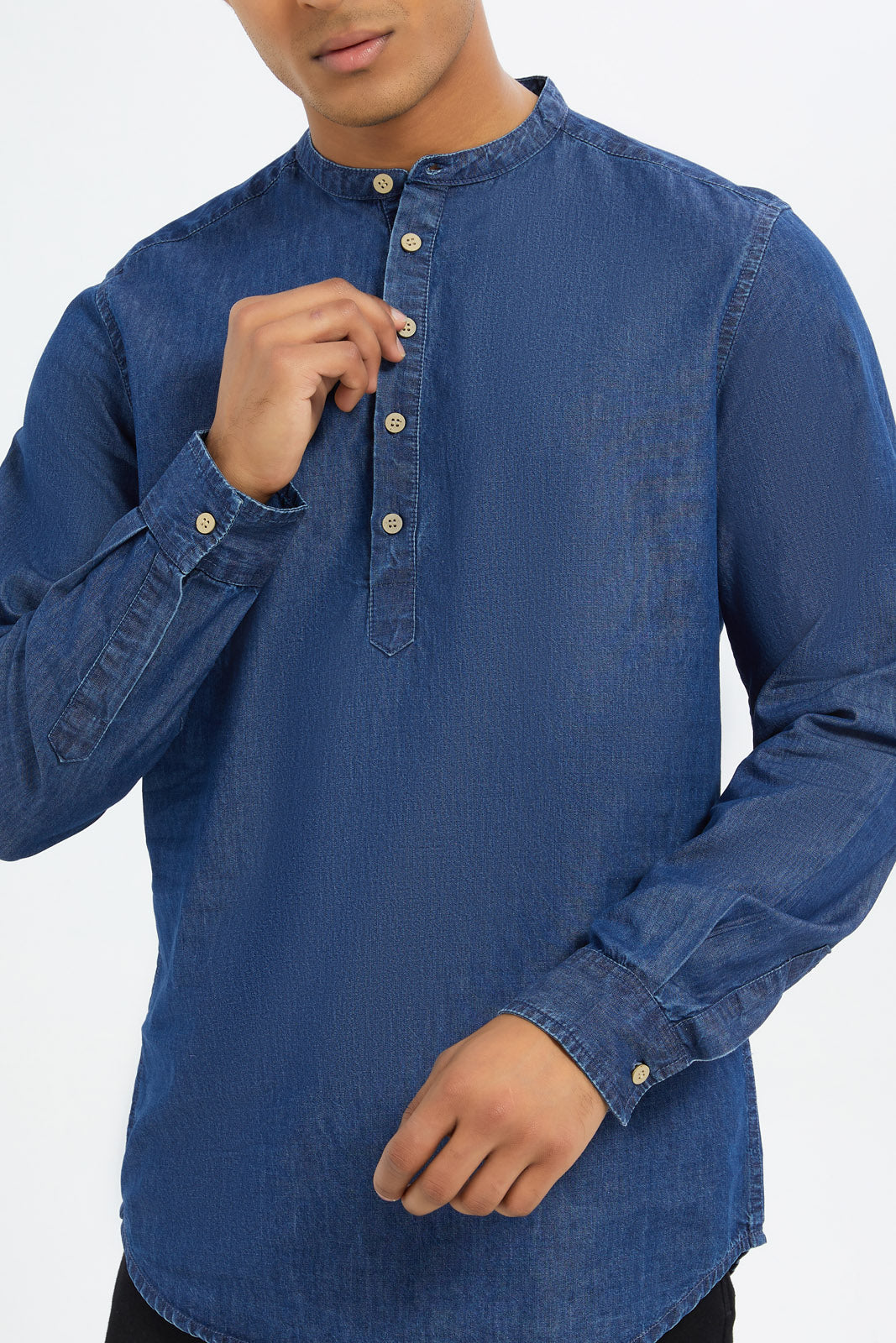 Redtag-Men-Indigo-Denim-Kurta-Category:Shirts,-Colour:Indigo,-Deals:New-In,-Dept:Menswear,-Filter:Men's-Clothing,-H1:MWR,-H2:GEN,-H3:SHI,-H4:CSH,-Men-Shirts,-New-In-Men-APL,-Non-Sale,-S23C,-Season:S23C,-Section:Men-Men's-