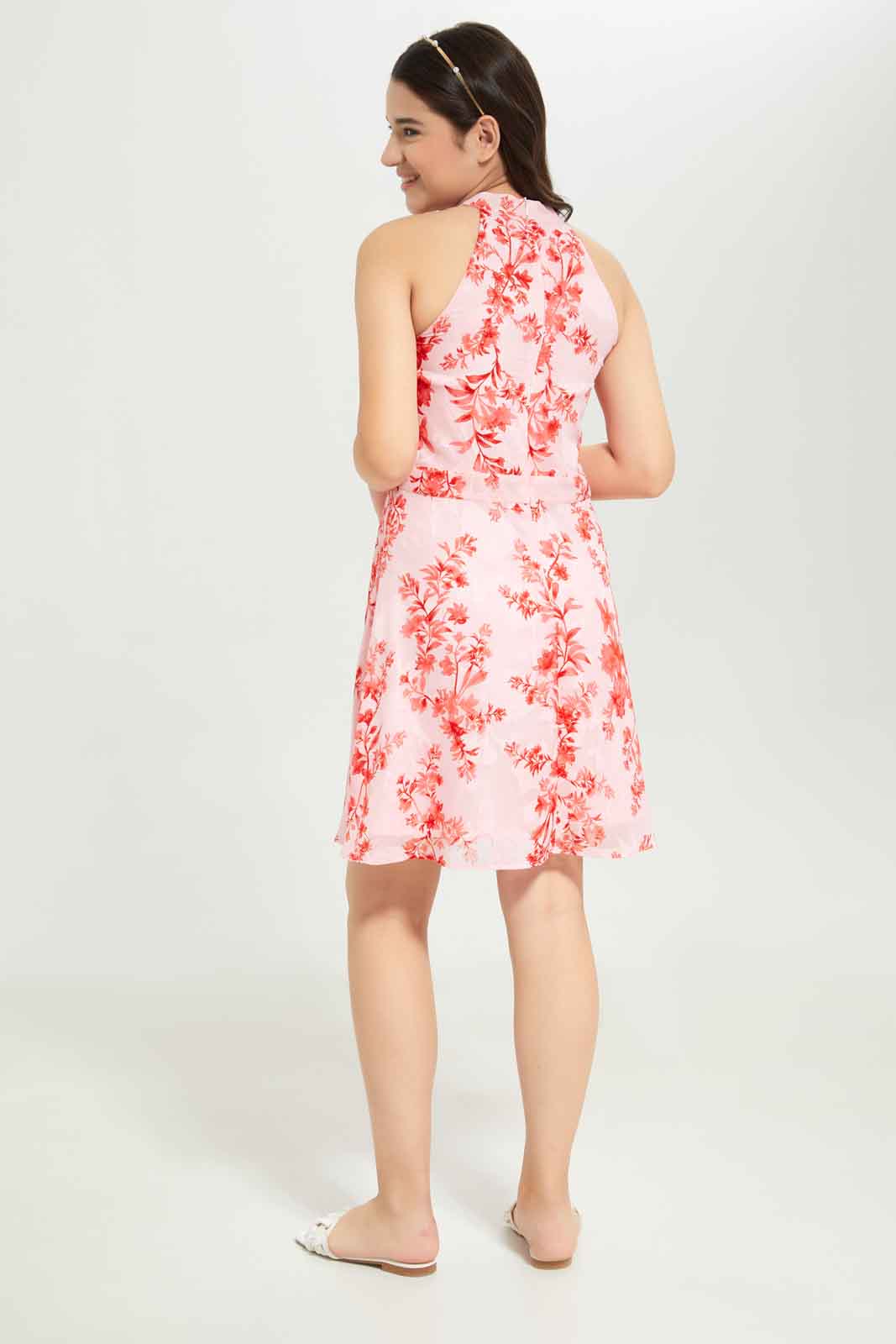 Redtag-Girls-Pink/Red-Floral-Dress-Category:Dresses,-Colour:Apricot,-Deals:New-In,-Dept:Girls,-Filter:Senior-Girls-(8-to-14-Yrs),-GSR-Dresses,-New-In-GSR-APL,-Non-Sale,-RMD,-S23C,-Section:Girls-(0-to-14Yrs)-Senior-Girls-9 to 14 Years