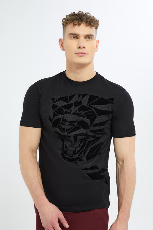 Redtag-Men-Black-Geomatric-Flock-Print-T-Shirt-Category:T-Shirts,-Colour:Black,-Deals:New-In,-Dept:Menswear,-Filter:Men's-Clothing,-Men-T-Shirts,-New-In-Men-APL,-Non-Sale,-S23C,-Section:Men-Men's-