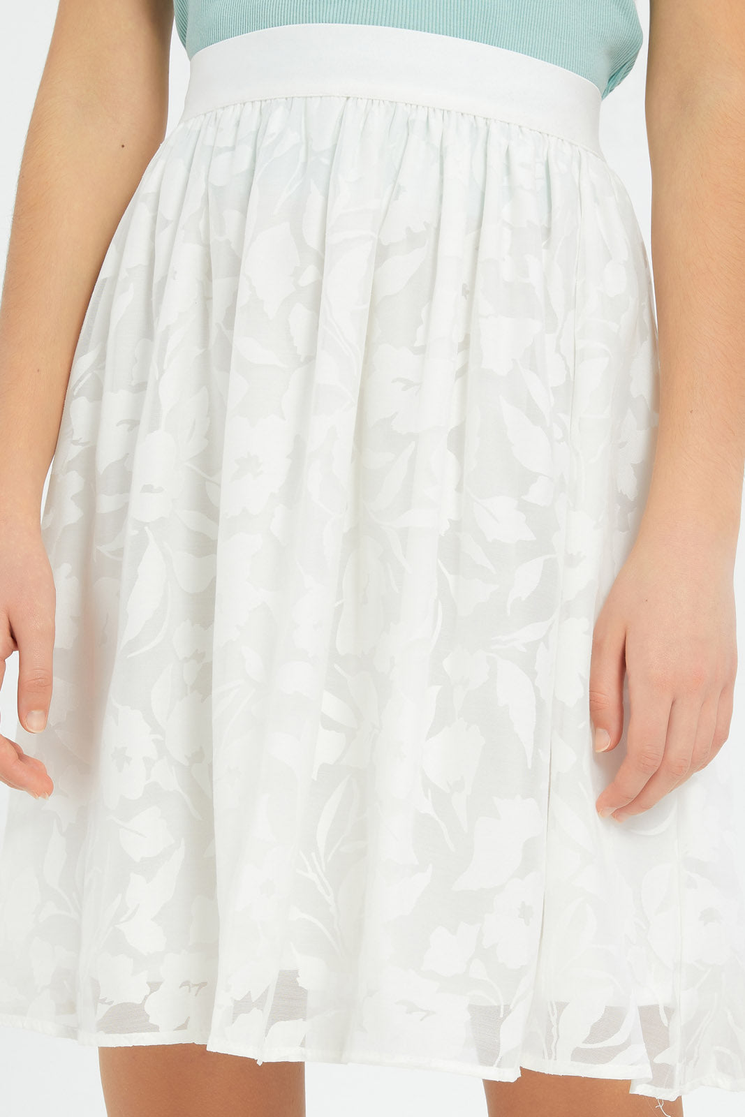Redtag-Girls-White-Dobby-Skater-Skirts-Category:Skirts,-Colour:White,-Deals:New-In,-Dept:Girls,-Filter:Senior-Girls-(8-to-14-Yrs),-GSR-Skirts,-H1:KWR,-H2:GSR,-H3:SKT,-H4:CAK,-New-In-GSR-APL,-Non-Sale,-RMD,-S23C,-Season:S23C,-Section:Girls-(0-to-14Yrs)-Senior-Girls-9 to 14 Years