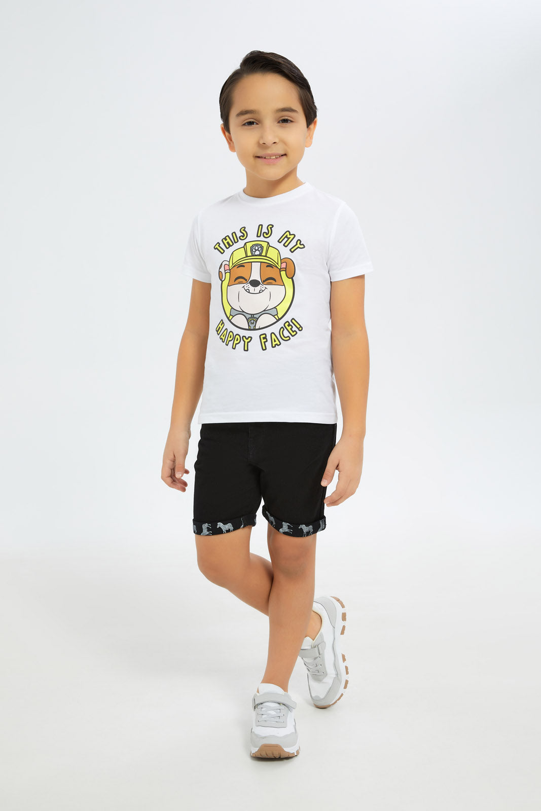 Redtag-Boys-Black-5-Pocket-Hem-Printed-Short-BOY-Shorts,-Category:Shorts,-Colour:Black,-Deals:New-In,-Dept:Boys,-Filter:Boys-(2-to-8-Yrs),-H1:KWR,-H2:BOY,-H3:DNB,-H4:SRT,-New-In-BOY-APL,-Non-Sale,-S23C,-Season:S23C,-Section:Boys-(0-to-14Yrs)-Boys-2 to 8 Years