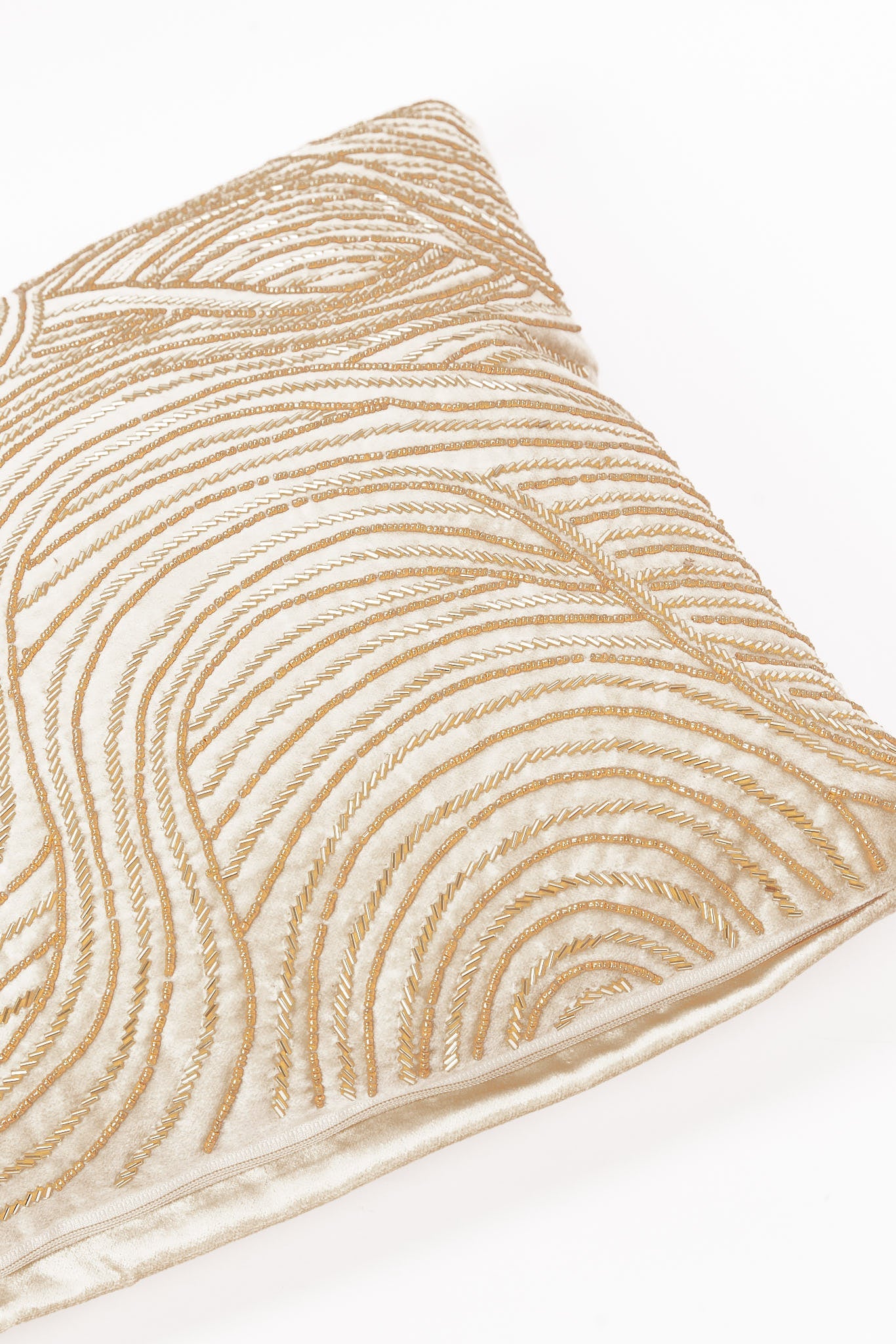 Redtag-Gold-Wavy-Beadwork-Velvet-Cushion-Category:Cushions,-Colour:Gold,-Deals:New-In,-Filter:Home-Bedroom,-HMW-BED-Cushions,-New-In-HMW-BED,-Non-Sale,-S23B,-Section:Homewares-Home-Bedroom-
