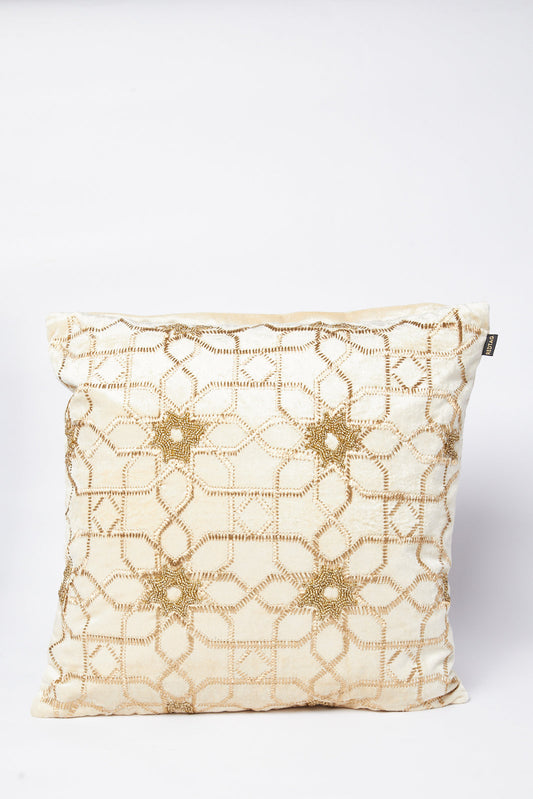 Redtag-Beige-Geometric/Floral-Embroidery-Velvet-Cushion-Category:Cushions,-Colour:Beige,-Deals:New-In,-Filter:Home-Bedroom,-HMW-BED-Cushions,-New-In-HMW-BED,-Non-Sale,-S23B,-Section:Homewares-Home-Bedroom-