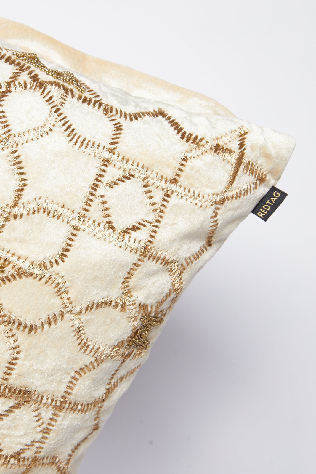 Redtag-Beige-Geometric/Floral-Embroidery-Velvet-Cushion-Category:Cushions,-Colour:Beige,-Deals:New-In,-Filter:Home-Bedroom,-HMW-BED-Cushions,-New-In-HMW-BED,-Non-Sale,-S23B,-Section:Homewares-Home-Bedroom-