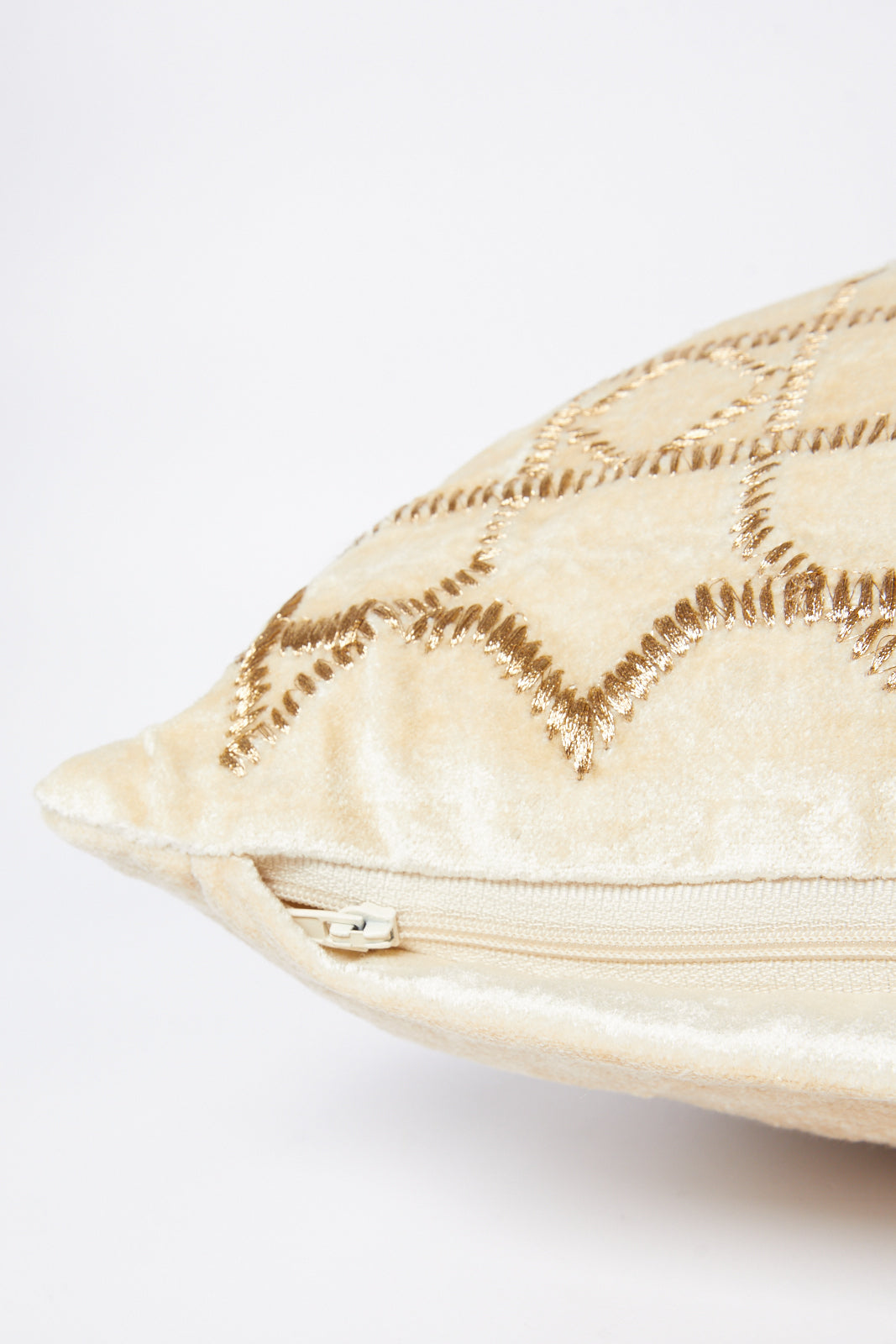 Redtag-Beige-Geometric/Floral-Embroidery-Velvet-Cushion-Category:Cushions,-Colour:Beige,-Deals:New-In,-Filter:Home-Bedroom,-HMW-BED-Cushions,-New-In-HMW-BED,-Non-Sale,-S23B,-Section:Homewares-Home-Bedroom-