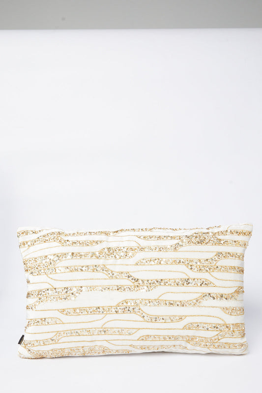 Redtag-Beige/Gold-Sequins-Velvet-Cushion-Category:Cushions,-Colour:Beige,-Deals:New-In,-Filter:Home-Bedroom,-HMW-BED-Cushions,-New-In-HMW-BED,-Non-Sale,-S23B,-Section:Homewares-Home-Bedroom-