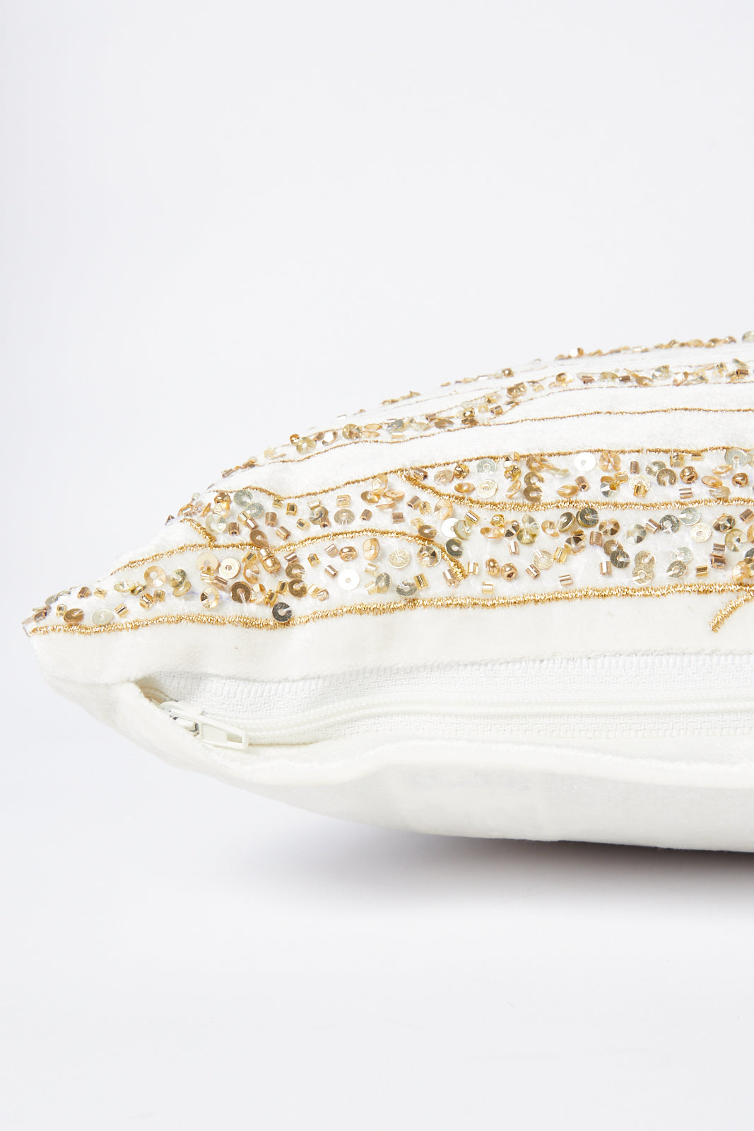 Redtag-Beige/Gold-Sequins-Velvet-Cushion-Category:Cushions,-Colour:Beige,-Deals:New-In,-Filter:Home-Bedroom,-HMW-BED-Cushions,-New-In-HMW-BED,-Non-Sale,-S23B,-Section:Homewares-Home-Bedroom-