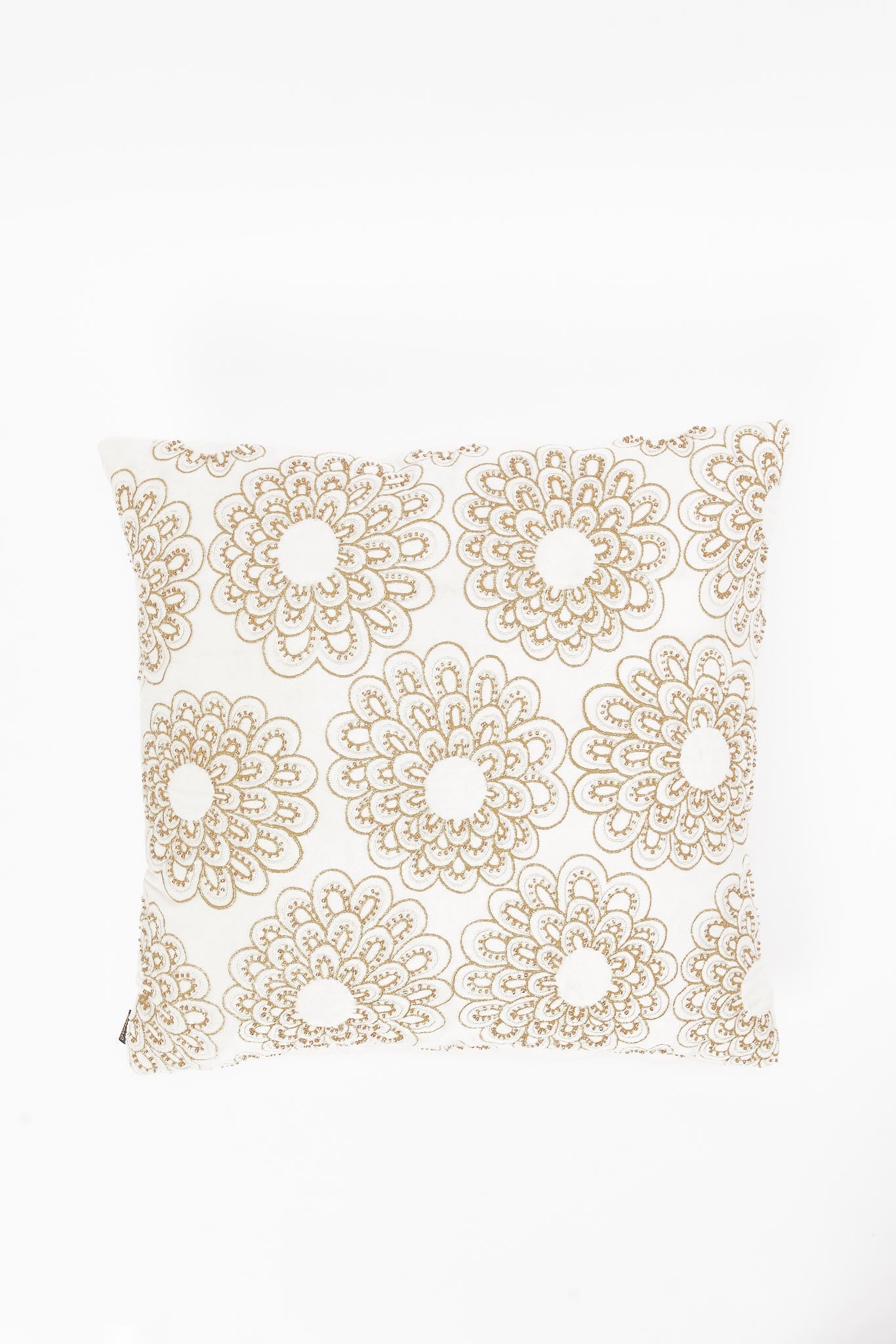 Redtag-Ivory-Floral-Beadwork-Velvet-Cushion-Category:Cushions,-Colour:Ivory,-Deals:New-In,-Filter:Home-Bedroom,-HMW-BED-Cushions,-New-In-HMW-BED,-Non-Sale,-S23B,-Section:Homewares-Home-Bedroom-