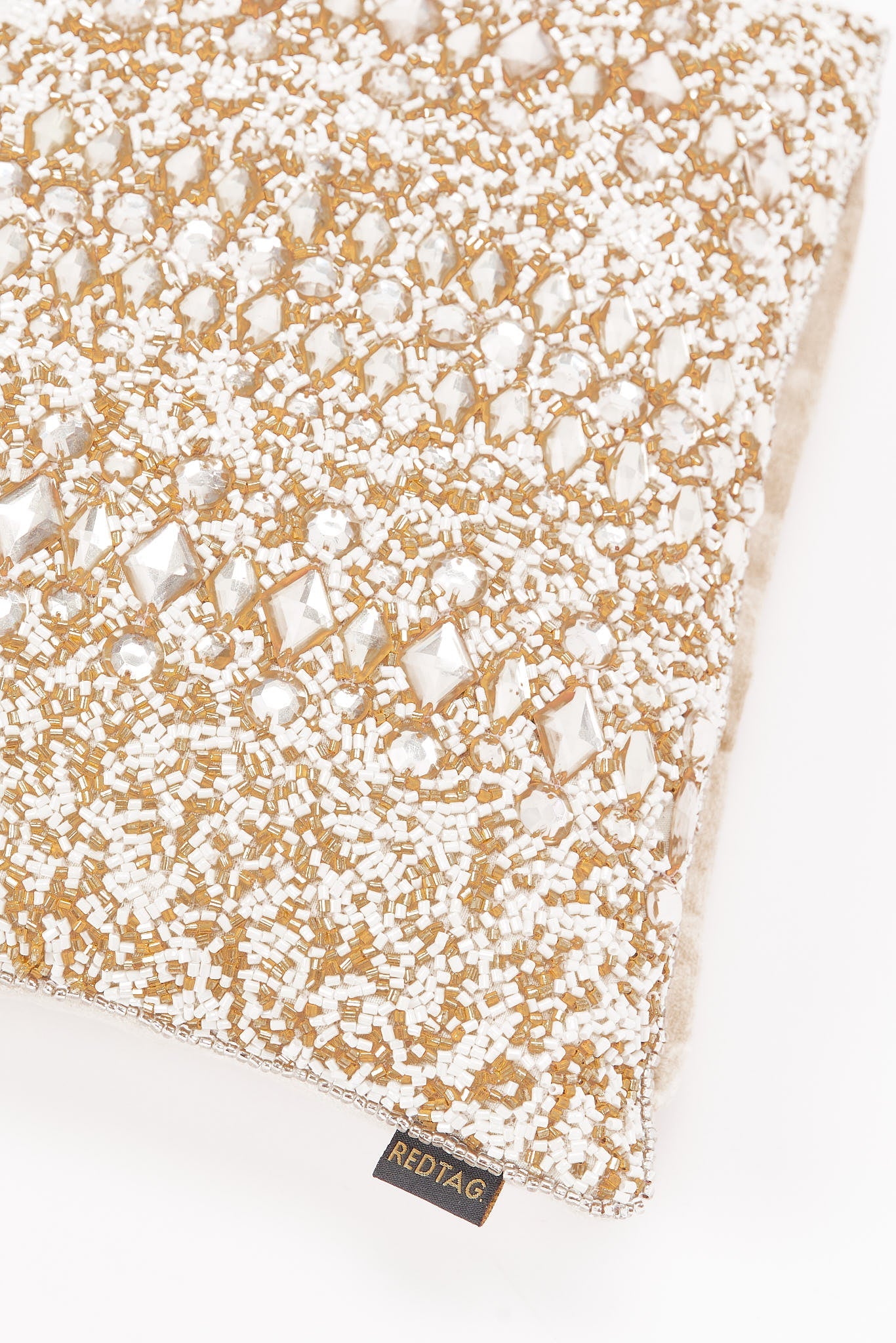 Redtag-Gold-Beadwork-With-Crystals-Cushion-Category:Cushions,-Colour:Gold,-Deals:New-In,-Filter:Home-Bedroom,-HMW-BED-Cushions,-New-In-HMW-BED,-Non-Sale,-S23B,-Section:Homewares-Home-Bedroom-