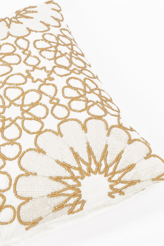 Redtag-Ivory/Gold-Mashrabi-Beadwork-Cushion-Category:Cushions,-Colour:Ivory,-Deals:New-In,-Filter:Home-Bedroom,-HMW-BED-Cushions,-New-In-HMW-BED,-Non-Sale,-S23B,-Section:Homewares-Home-Bedroom-