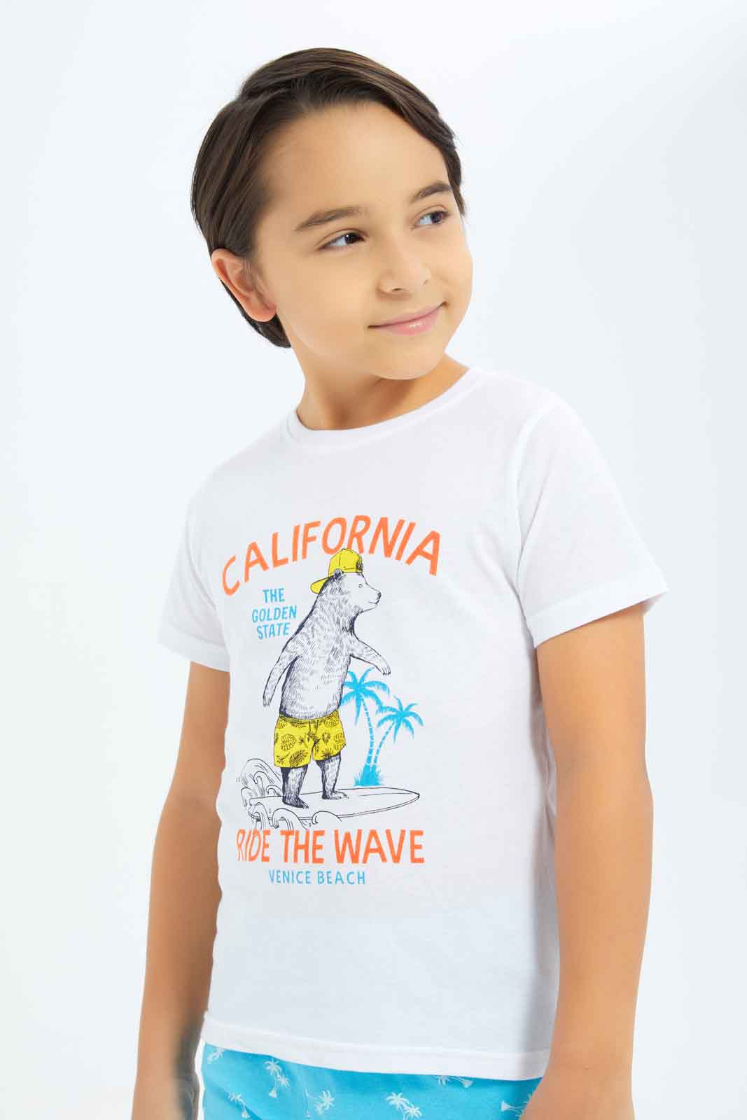 Redtag-Boys-White-Bear-Print-Short-Sleeve-Tee-And-Aop-Shorts-Pyjama-Set-BOY-Pyjama-Sets,-Category:Pyjama-Sets,-Colour:White,-Deals:New-In,-Dept:Boys,-Filter:Boys-(2-to-8-Yrs),-New-In-BOY-APL,-Non-Sale,-S23C,-Section:Boys-(0-to-14Yrs),-VLM-Boys-2 to 8 Years