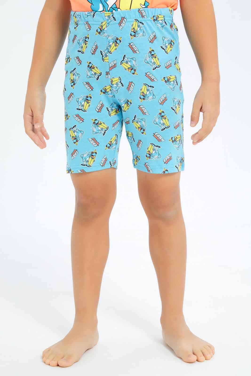 Redtag-Boys-Coral-Dino-Short-Sleeve-Tee-And-Shorts-Pyjama-Set-BOY-Pyjama-Sets,-Category:Pyjama-Sets,-Colour:Red,-Deals:New-In,-Dept:Boys,-Filter:Boys-(2-to-8-Yrs),-New-In-BOY-APL,-Non-Sale,-S23C,-Section:Boys-(0-to-14Yrs),-VLM-Boys-2 to 8 Years
