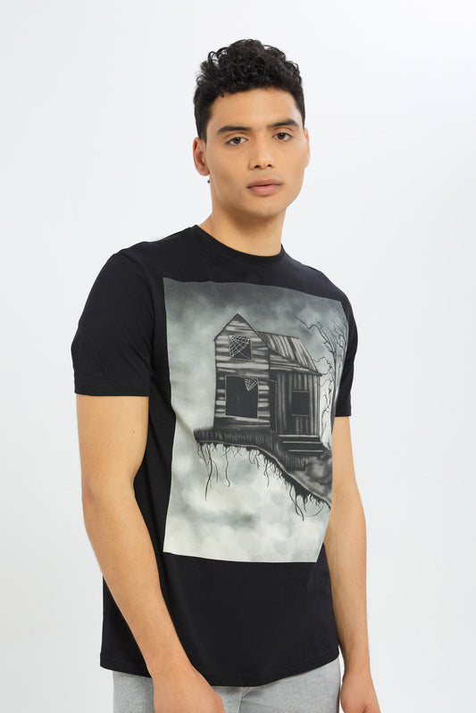 Redtag-Men-Black-Graphic-T-Shirt-Category:T-Shirts,-Colour:Black,-Deals:New-In,-Dept:Menswear,-Filter:Men's-Clothing,-H1:MWR,-H2:GEN,-H3:TSH,-H4:TSH,-Men-T-Shirts,-New-In-Men-APL,-Non-Sale,-S23C,-Season:S23C,-Section:Men,-TBL-Men's-