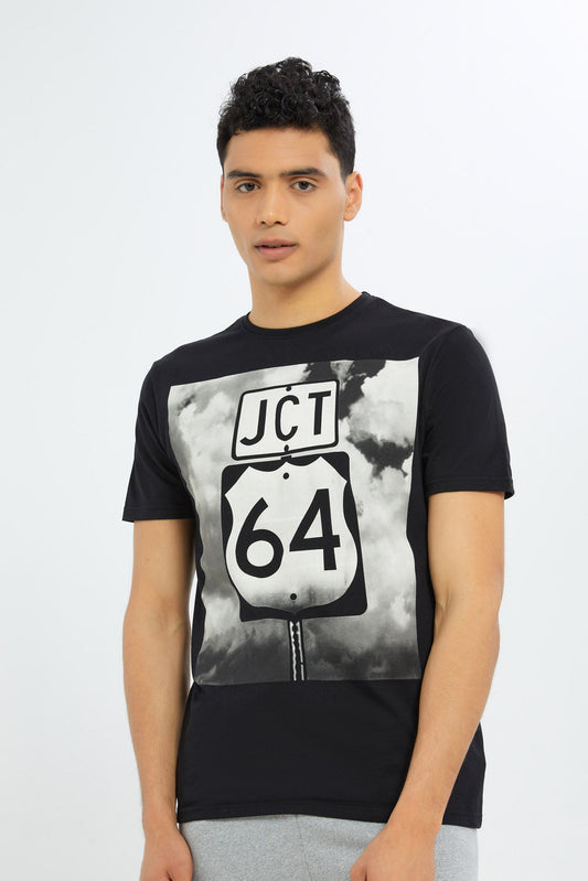 Redtag-Men-Black-Graphic-T-Shirt-Category:T-Shirts,-Colour:Black,-Deals:New-In,-Dept:Menswear,-Filter:Men's-Clothing,-H1:MWR,-H2:GEN,-H3:TSH,-H4:TSH,-Men-T-Shirts,-New-In-Men-APL,-Non-Sale,-S23C,-Season:S23C,-Section:Men,-TBL-Men's-