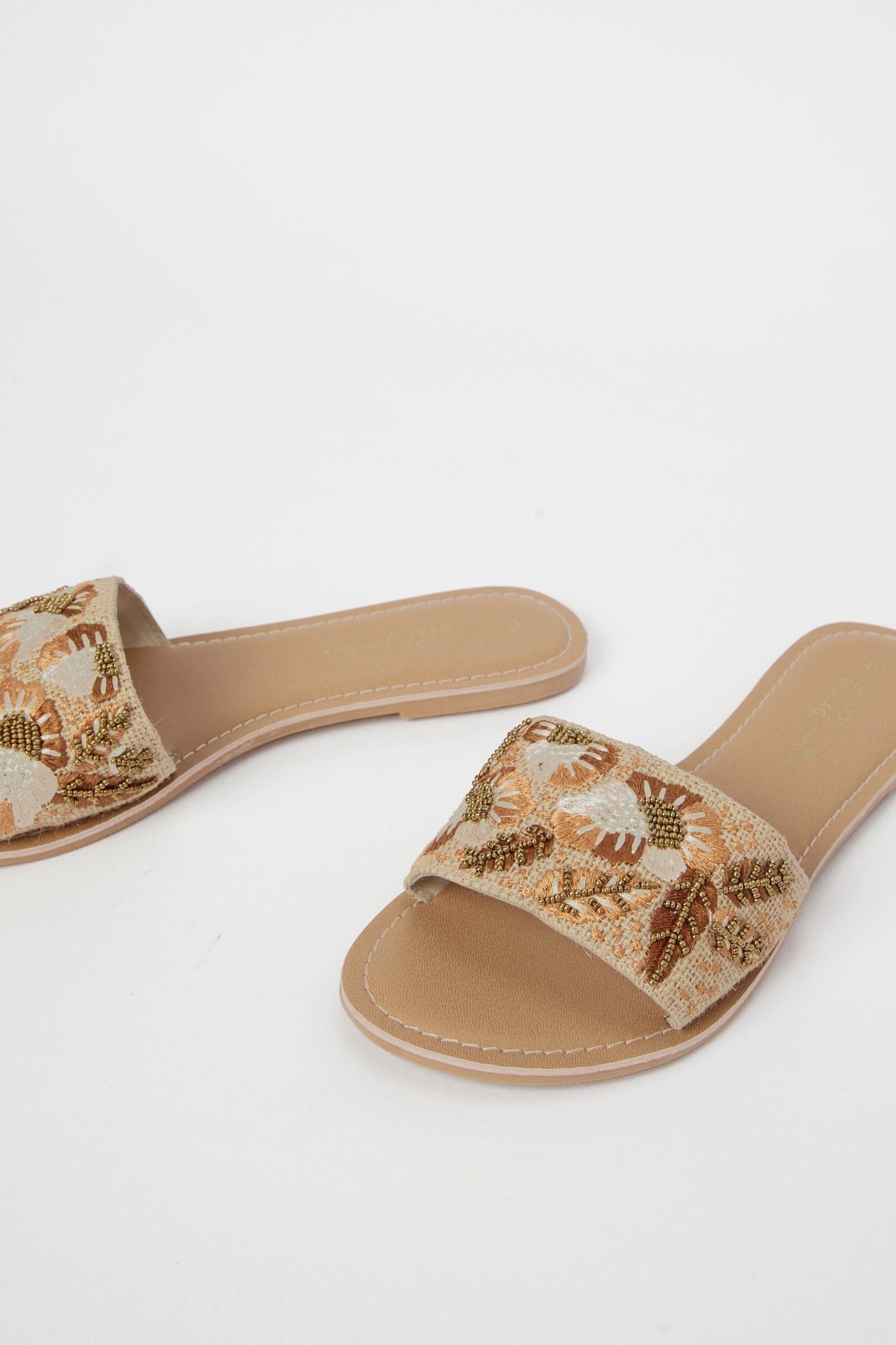 Redtag-Natural-And-Brown-Embroidered-Mule-Category:Shoes,-Colour:Brown,-Deals:New-In,-Filter:Women's-Footwear,-H1:FOO,-H2:LAD,-H3:SAF,-H4:SAN,-LEC-Sandals,-New-In-Women-FOO,-Non-Sale,-Promo:,-RMD,-S23C,-Season:S23C,-Section:Women-Women's-