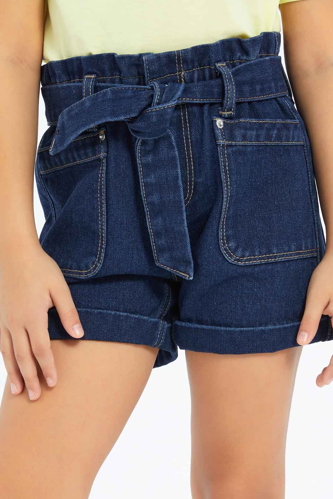 Redtag-Girls-Denim-Shorts-With-Belt---Dark-Wash-Category:Shorts,-Colour:Dark-Wash,-Deals:New-In,-Dept:Girls,-Filter:Girls-(2-to-8-Yrs),-GIR-Shorts,-New-In-GIR-APL,-Non-Sale,-S23B,-Section:Girls-(0-to-14Yrs)-Girls-2 to 8 Years