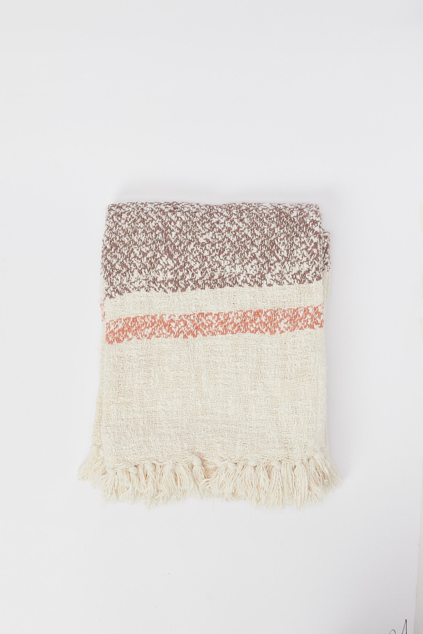 Redtag-Ivory/Brown-Stripe-Jacquard-Throw-With-Fringe-Tassel-Category:Throws,-Colour:Ivory,-Deals:New-In,-Filter:Home-Bedroom,-H1:HMW,-H2:BED,-H3:BEC,-H4:THR,-HMW-BED-Throws,-New-In-HMW-BED,-Non-Sale,-Promo:JULIETTE,-S23B,-Season:S23B,-Section:Homewares,-Style:JACQUARD-Home-Bedroom-