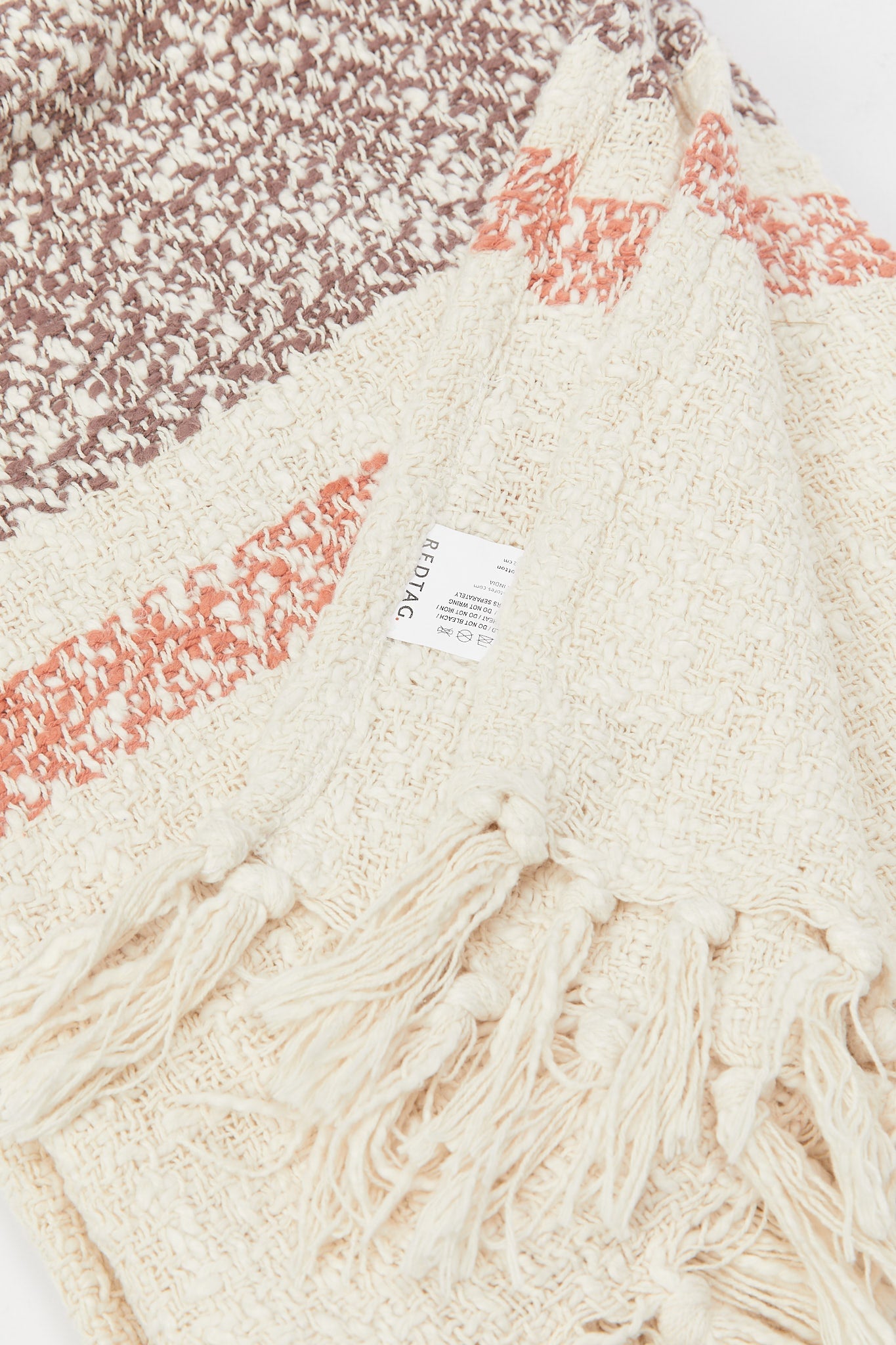 Redtag-Ivory/Brown-Stripe-Jacquard-Throw-With-Fringe-Tassel-Category:Throws,-Colour:Ivory,-Deals:New-In,-Filter:Home-Bedroom,-H1:HMW,-H2:BED,-H3:BEC,-H4:THR,-HMW-BED-Throws,-New-In-HMW-BED,-Non-Sale,-Promo:JULIETTE,-S23B,-Season:S23B,-Section:Homewares,-Style:JACQUARD-Home-Bedroom-