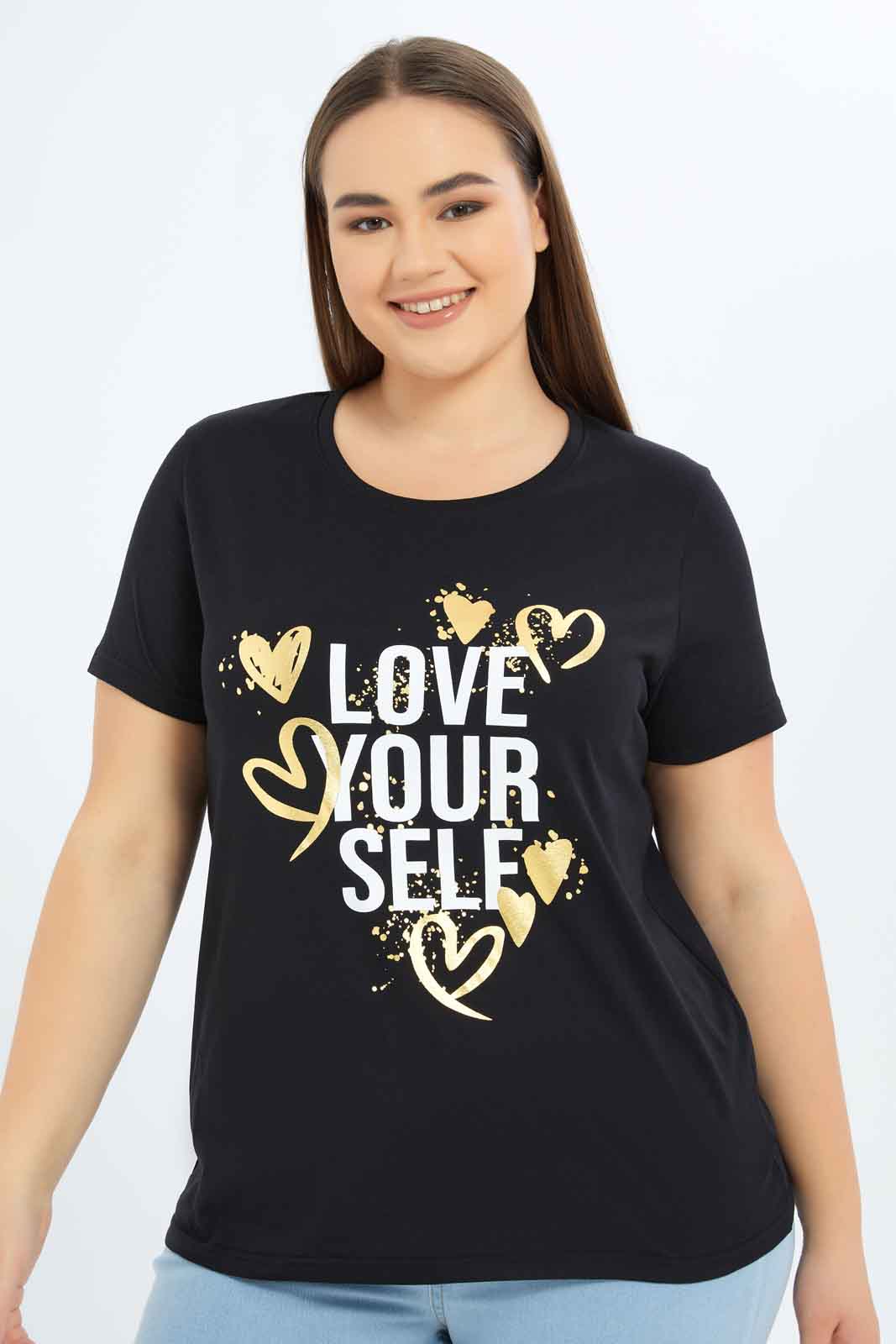 Redtag-Women-Black-Graphic-T-Shirt-Category:T-Shirts,-Colour:Black,-Deals:New-In,-Dept:Ladieswear,-Filter:Plus-Size,-LDP-T-Shirts,-New-In-LDP-APL,-Non-Sale,-S23B,-Section:Women,-TBL-Women's-