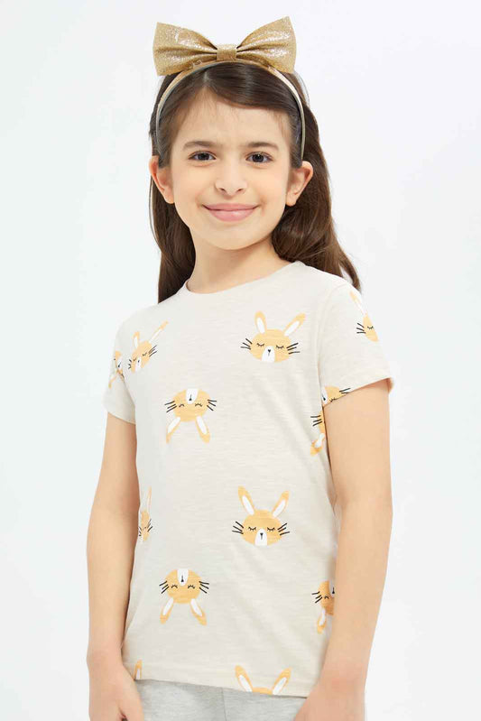 Redtag-Girls-Beige-All-Over-Print-Tee-Category:T-Shirts,-Colour:Beige,-Deals:New-In,-Dept:Girls,-Filter:Girls-(2-to-8-Yrs),-GIR-T-Shirts,-New-In-GIR-APL,-Non-Sale,-S23B,-Section:Girls-(0-to-14Yrs),-TBL-Girls-2 to 8 Years