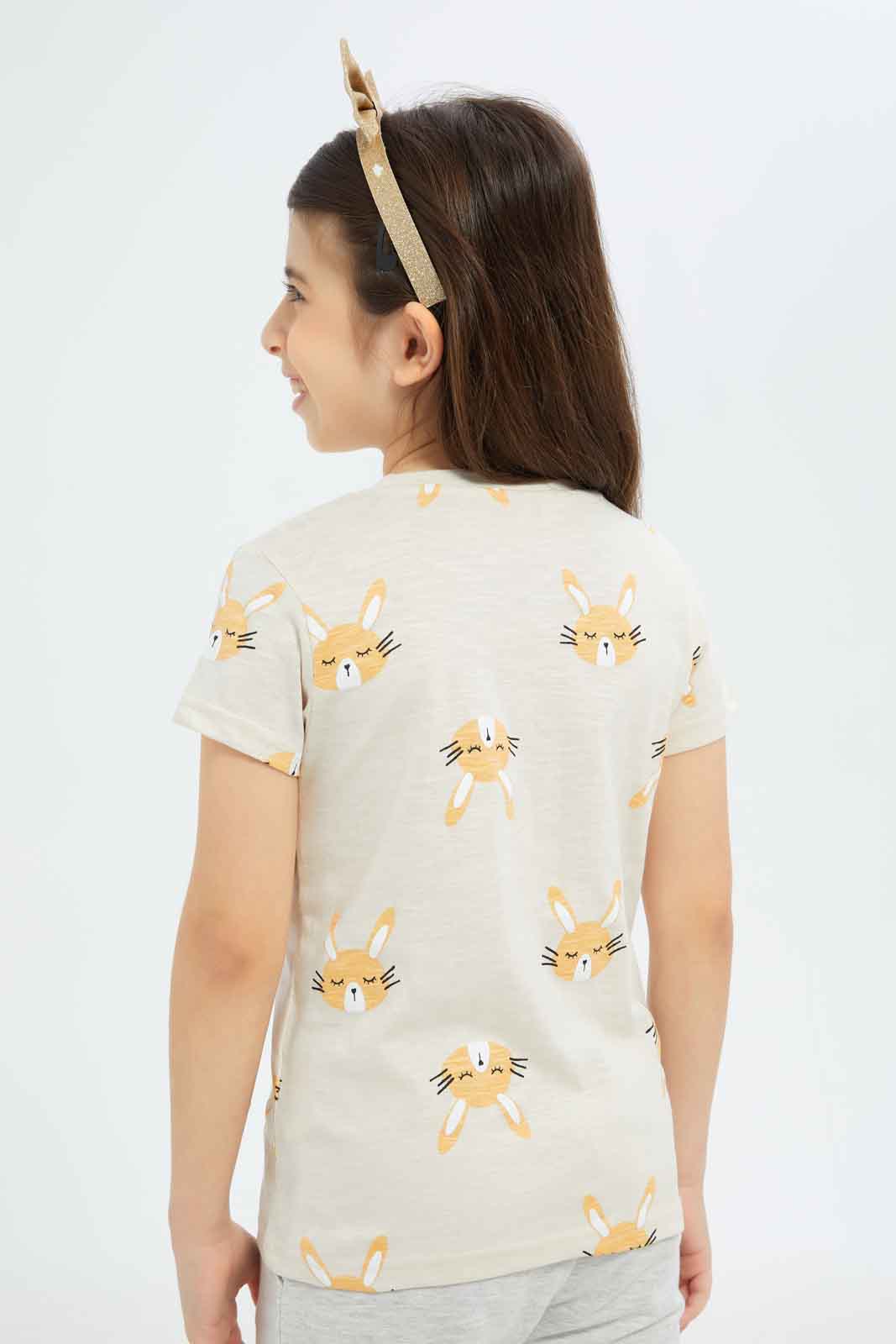 Redtag-Girls-Beige-All-Over-Print-Tee-Category:T-Shirts,-Colour:Beige,-Deals:New-In,-Dept:Girls,-Filter:Girls-(2-to-8-Yrs),-GIR-T-Shirts,-New-In-GIR-APL,-Non-Sale,-S23B,-Section:Girls-(0-to-14Yrs),-TBL-Girls-2 to 8 Years