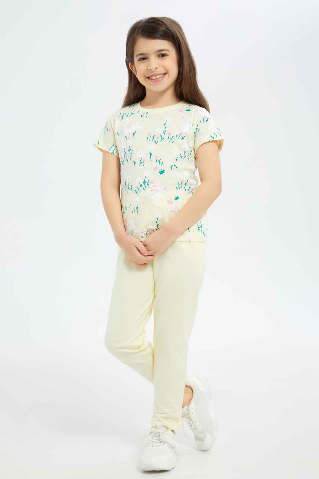 Redtag-Girls-Coral-All-Over-Print-Tee-Category:T-Shirts,-Colour:Apricot,-Deals:New-In,-Dept:Girls,-Filter:Girls-(2-to-8-Yrs),-GIR-T-Shirts,-New-In-GIR-APL,-Non-Sale,-S23B,-Section:Girls-(0-to-14Yrs),-TBL-Girls-2 to 8 Years