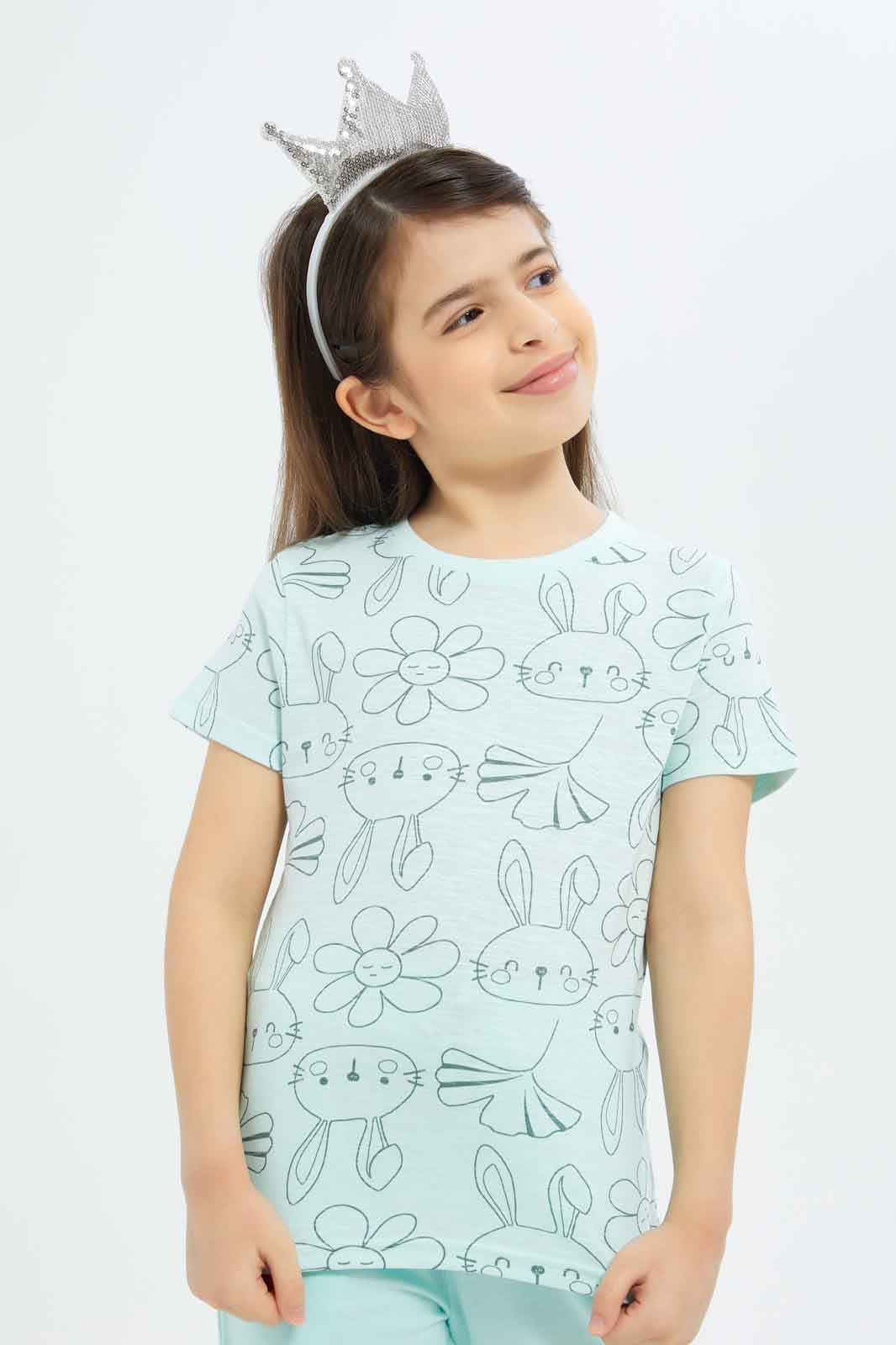 Redtag-Girls-Mint-All-Over-Print-Tee-Category:T-Shirts,-Colour:Mint,-Deals:New-In,-Dept:Girls,-Filter:Girls-(2-to-8-Yrs),-GIR-T-Shirts,-New-In-GIR-APL,-Non-Sale,-S23B,-Section:Girls-(0-to-14Yrs),-TBL-Girls-2 to 8 Years