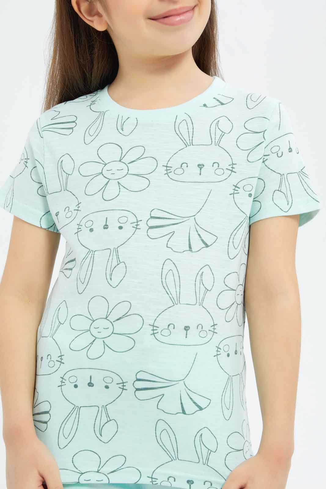 Redtag-Girls-Mint-All-Over-Print-Tee-Category:T-Shirts,-Colour:Mint,-Deals:New-In,-Dept:Girls,-Filter:Girls-(2-to-8-Yrs),-GIR-T-Shirts,-New-In-GIR-APL,-Non-Sale,-S23B,-Section:Girls-(0-to-14Yrs),-TBL-Girls-2 to 8 Years