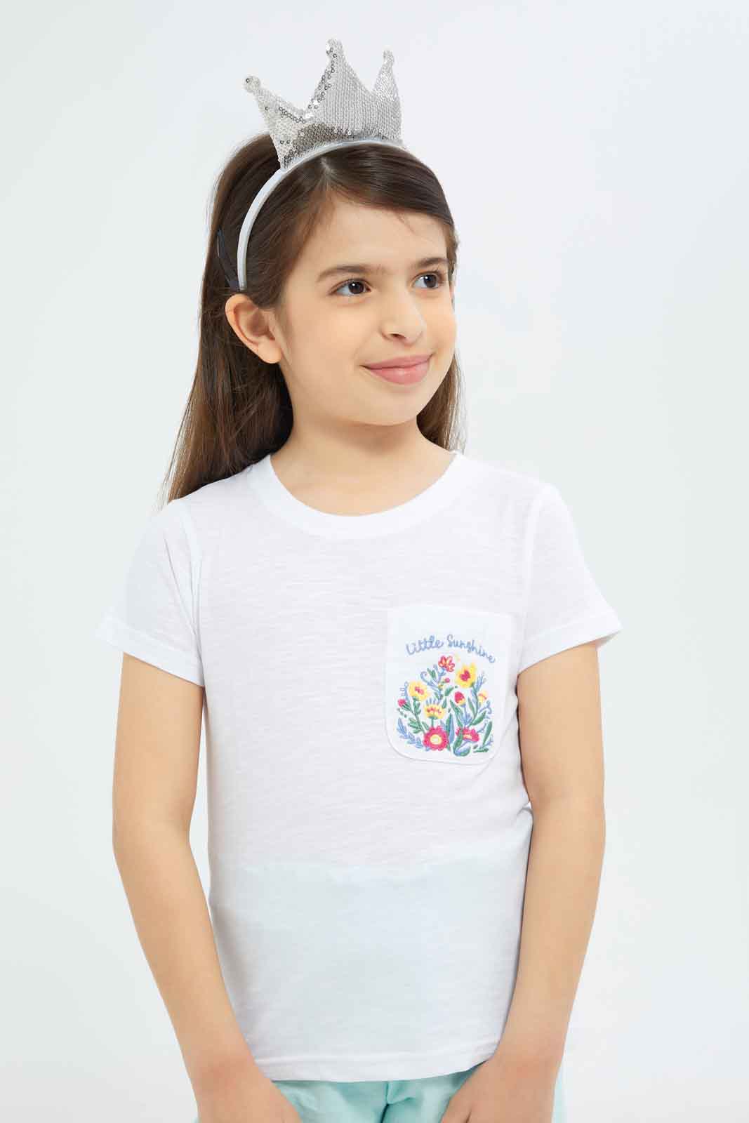 Redtag-Girls-Cream-With-Embro-Top-Category:T-Shirts,-Colour:Cream,-Deals:New-In,-Dept:Girls,-Filter:Girls-(2-to-8-Yrs),-GIR-T-Shirts,-New-In-GIR-APL,-Non-Sale,-S23B,-Section:Girls-(0-to-14Yrs),-TBL-Girls-2 to 8 Years