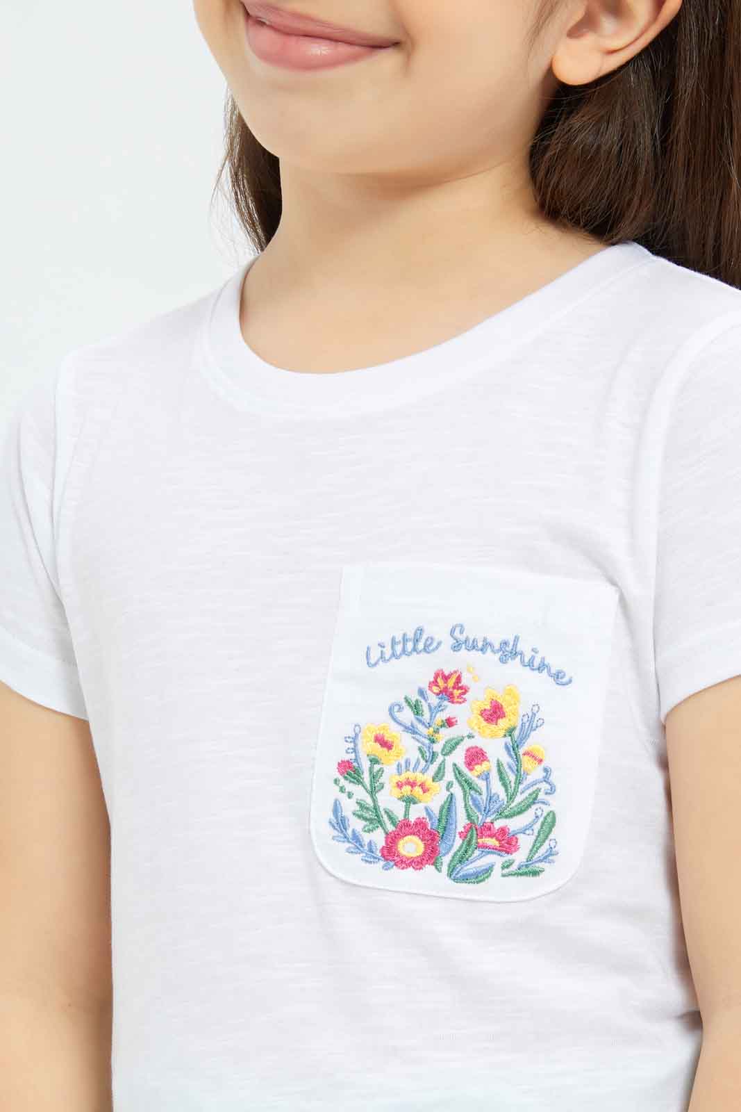 Redtag-Girls-Cream-With-Embro-Top-Category:T-Shirts,-Colour:Cream,-Deals:New-In,-Dept:Girls,-Filter:Girls-(2-to-8-Yrs),-GIR-T-Shirts,-New-In-GIR-APL,-Non-Sale,-S23B,-Section:Girls-(0-to-14Yrs),-TBL-Girls-2 to 8 Years