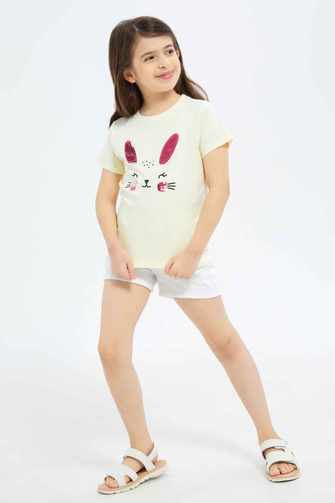 Redtag-Girls-Beige-Sequence-Tee-Category:T-Shirts,-Colour:Beige,-Deals:New-In,-Dept:Girls,-Filter:Girls-(2-to-8-Yrs),-GIR-T-Shirts,-New-In-GIR-APL,-Non-Sale,-S23B,-Section:Girls-(0-to-14Yrs),-TBL-Girls-2 to 8 Years